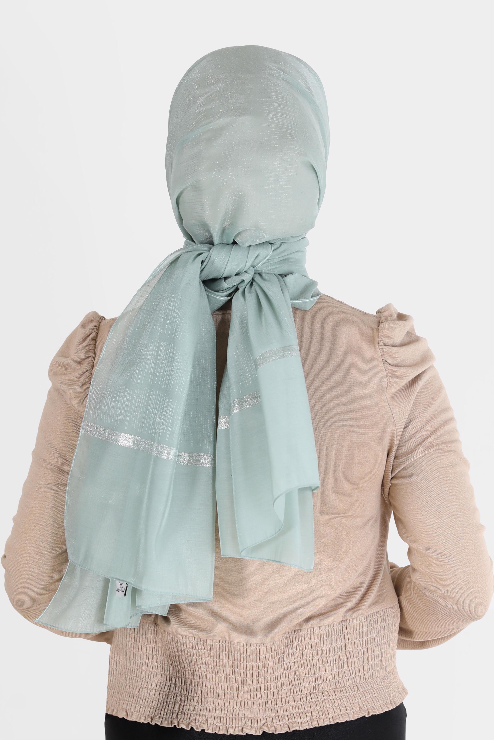 Tesettür giyim YEŞİL ALVİNA SİMLİ ŞAL 8068 