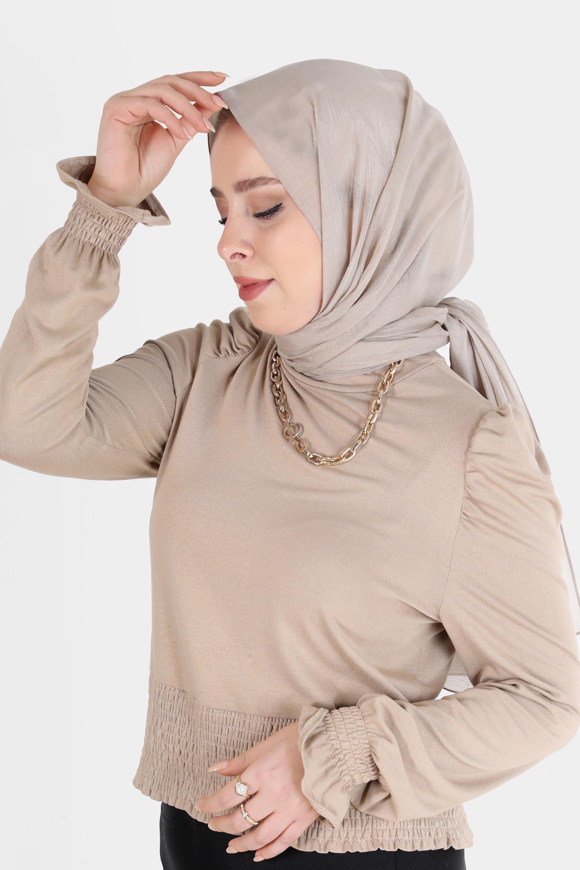 Tesettür giyim VİZON ALVİNA SİMLİ ŞAL 8068 