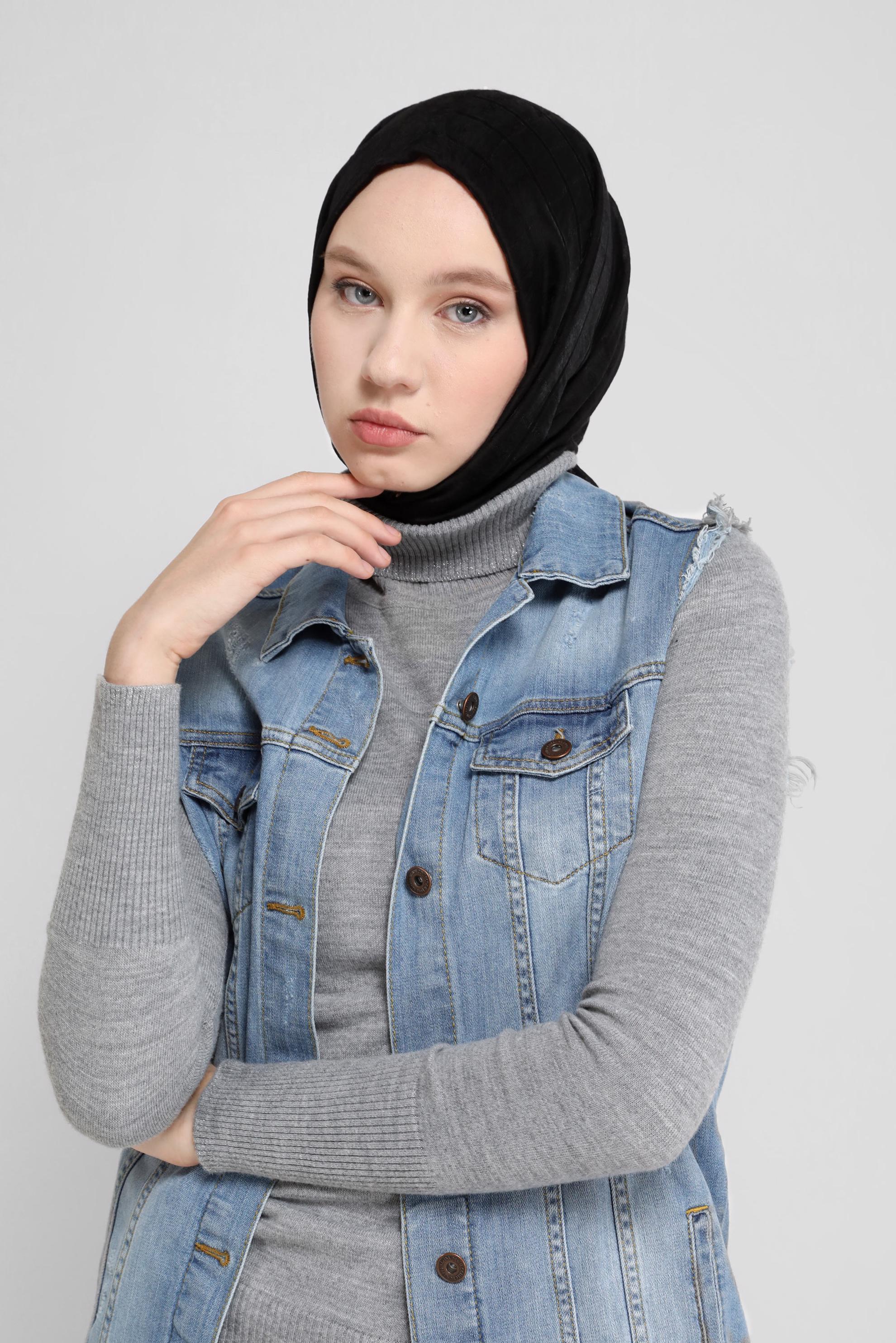 Tesettür giyim SİYAH ALVİNA KARE KUTU ŞAL 8069 