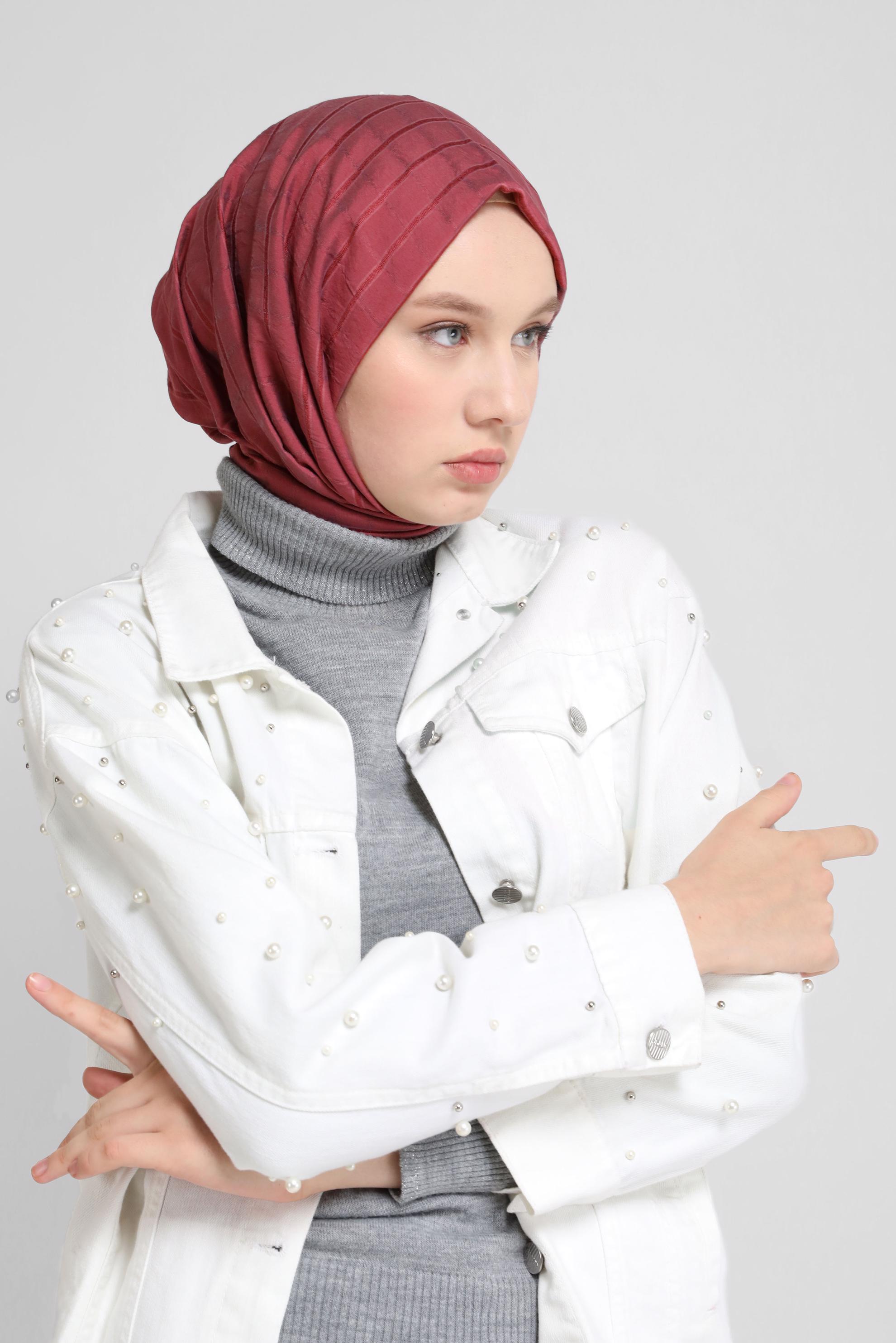 Tesettür giyim KIRMIZI ALVİNA KARE KUTU ŞAL 8069 