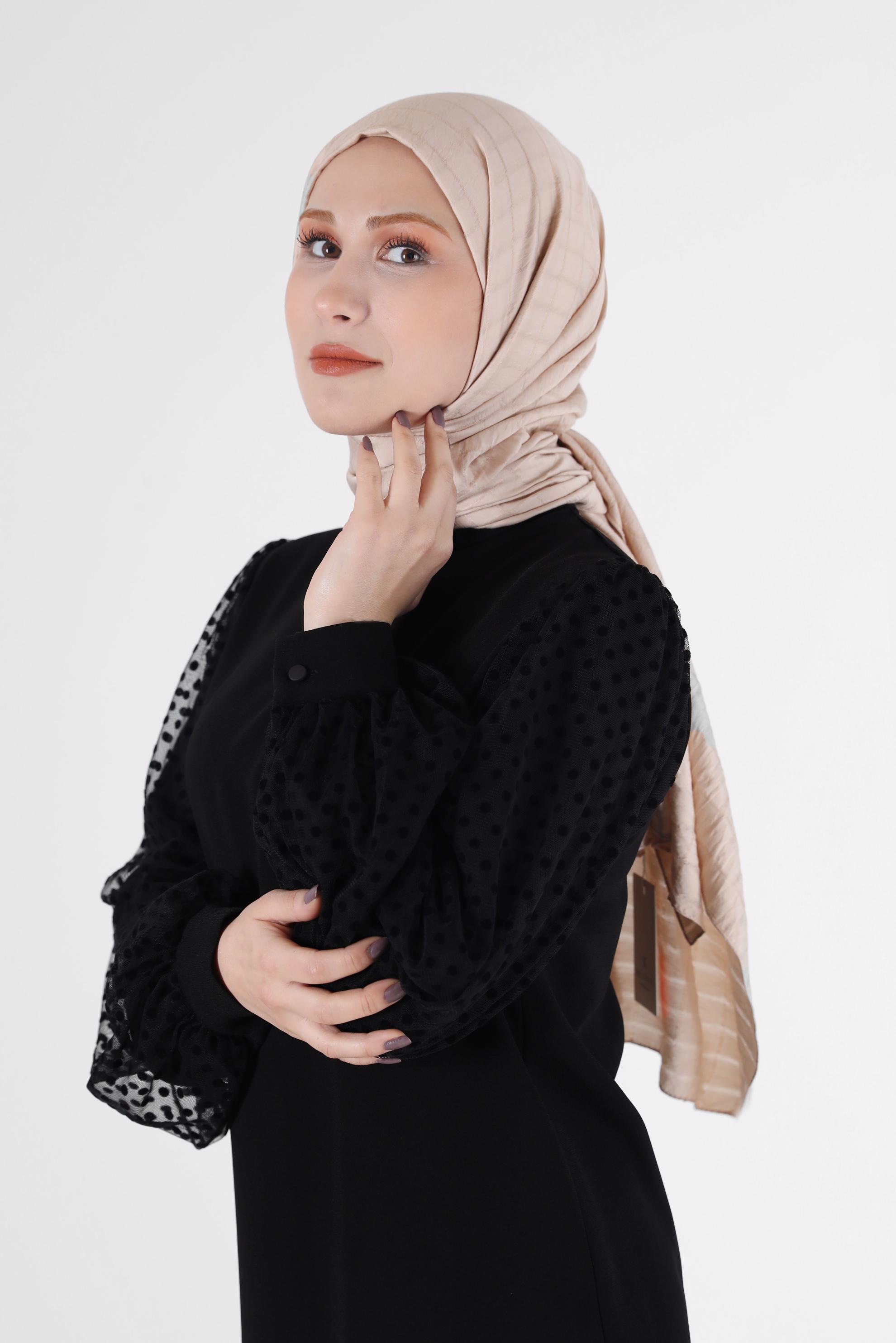 Vêtements hijab BEIGE CHÂLE À CARREAUX ALVİNA 8069