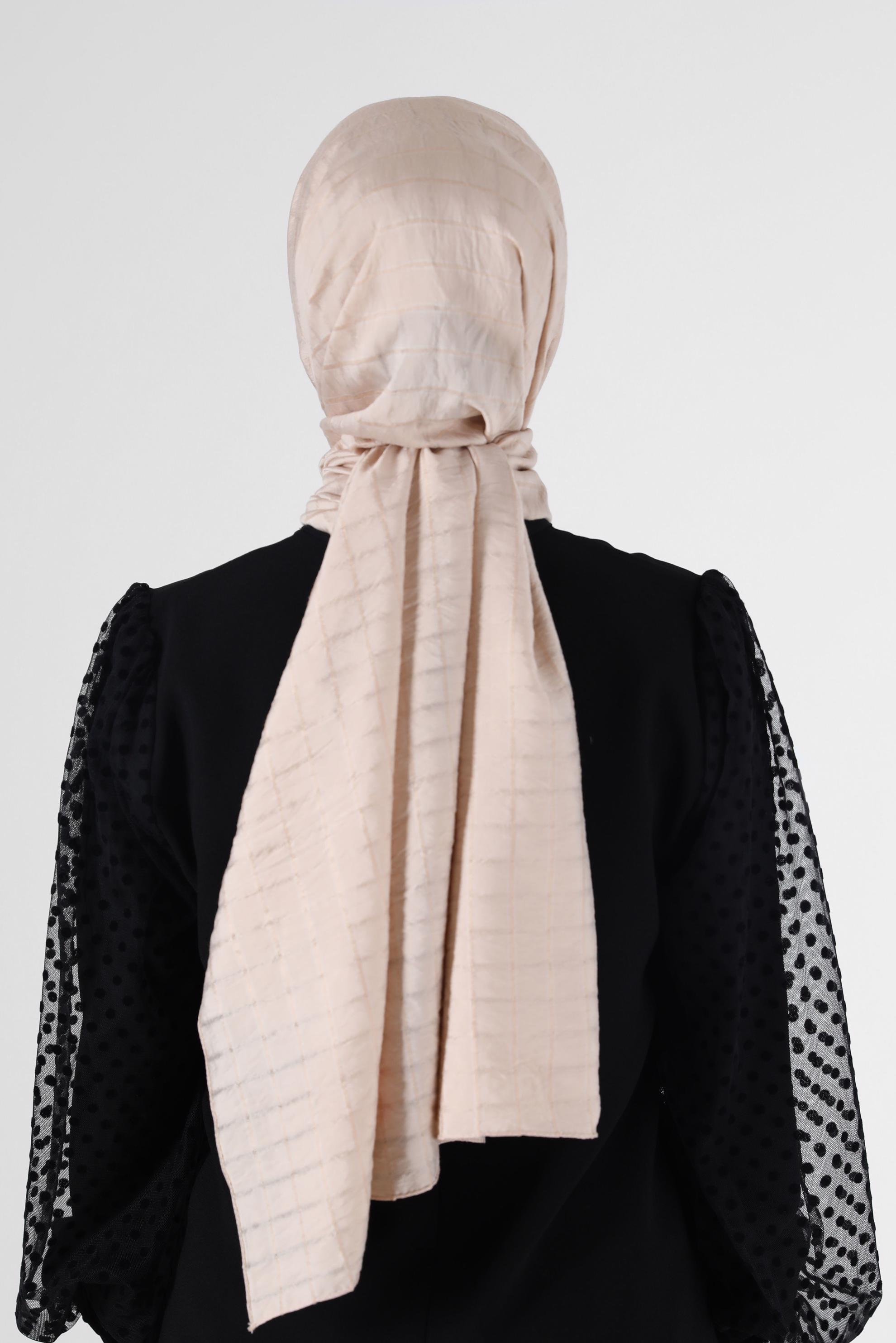 Vêtements hijab BEIGE CHÂLE À CARREAUX ALVİNA 8069