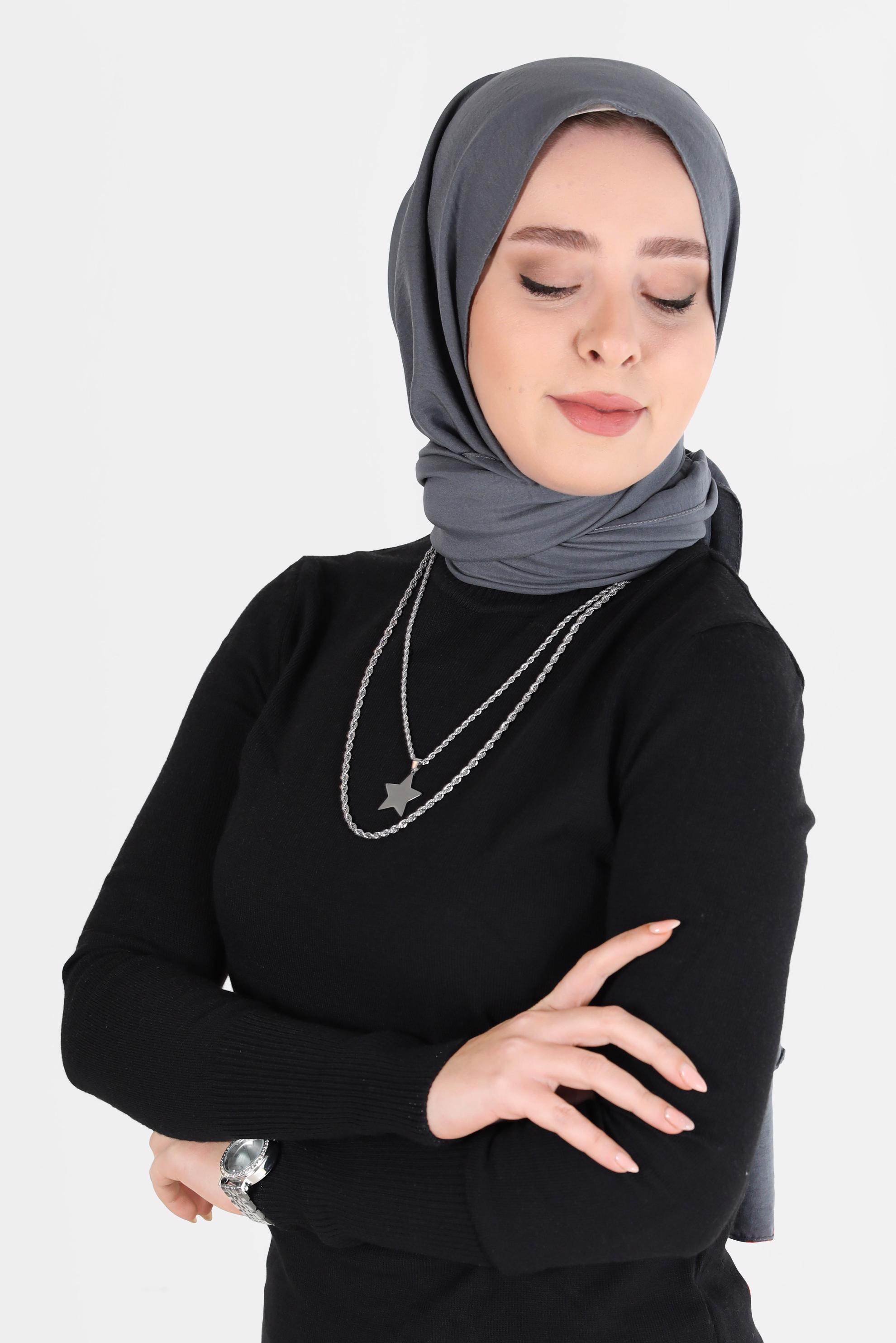 Tesettür giyim GRİ ALVİNA PAMUK CAZ ŞAL 8081 