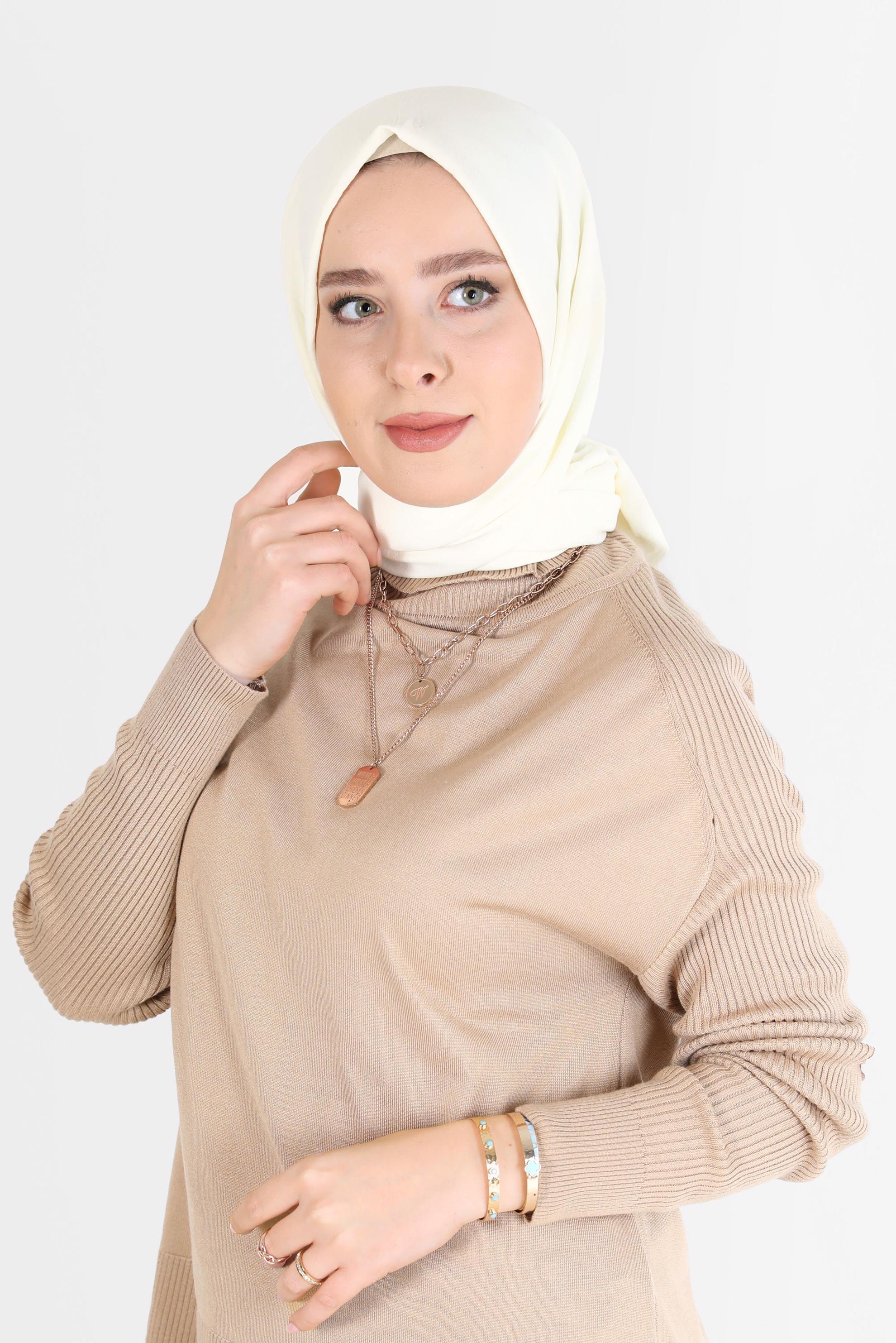 Tesettür giyim EKRU ALVİNA PAMUK CAZ ŞAL 8081 