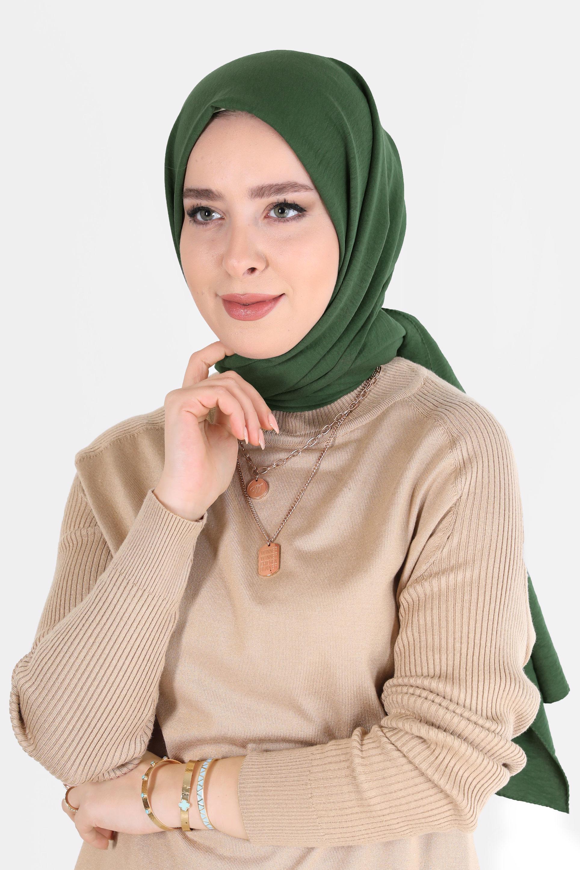 Tesettür giyim HAKİ ALVİNA PAMUK CAZ ŞAL 8081 