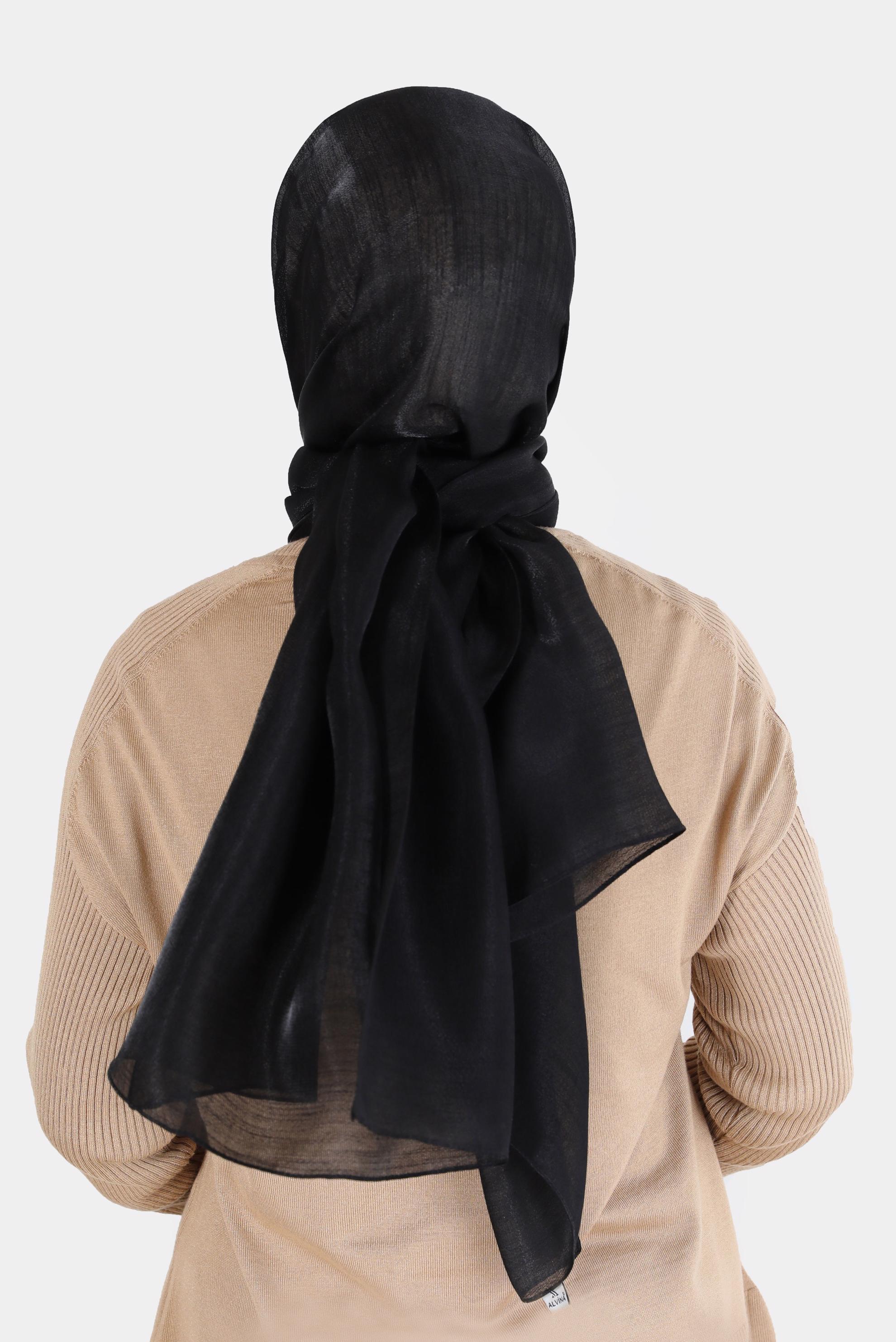 Tesettür giyim SİYAH ALVİNA YİRMİ DENYE SARIMLI EFEKTLİ ŞAL 8082 