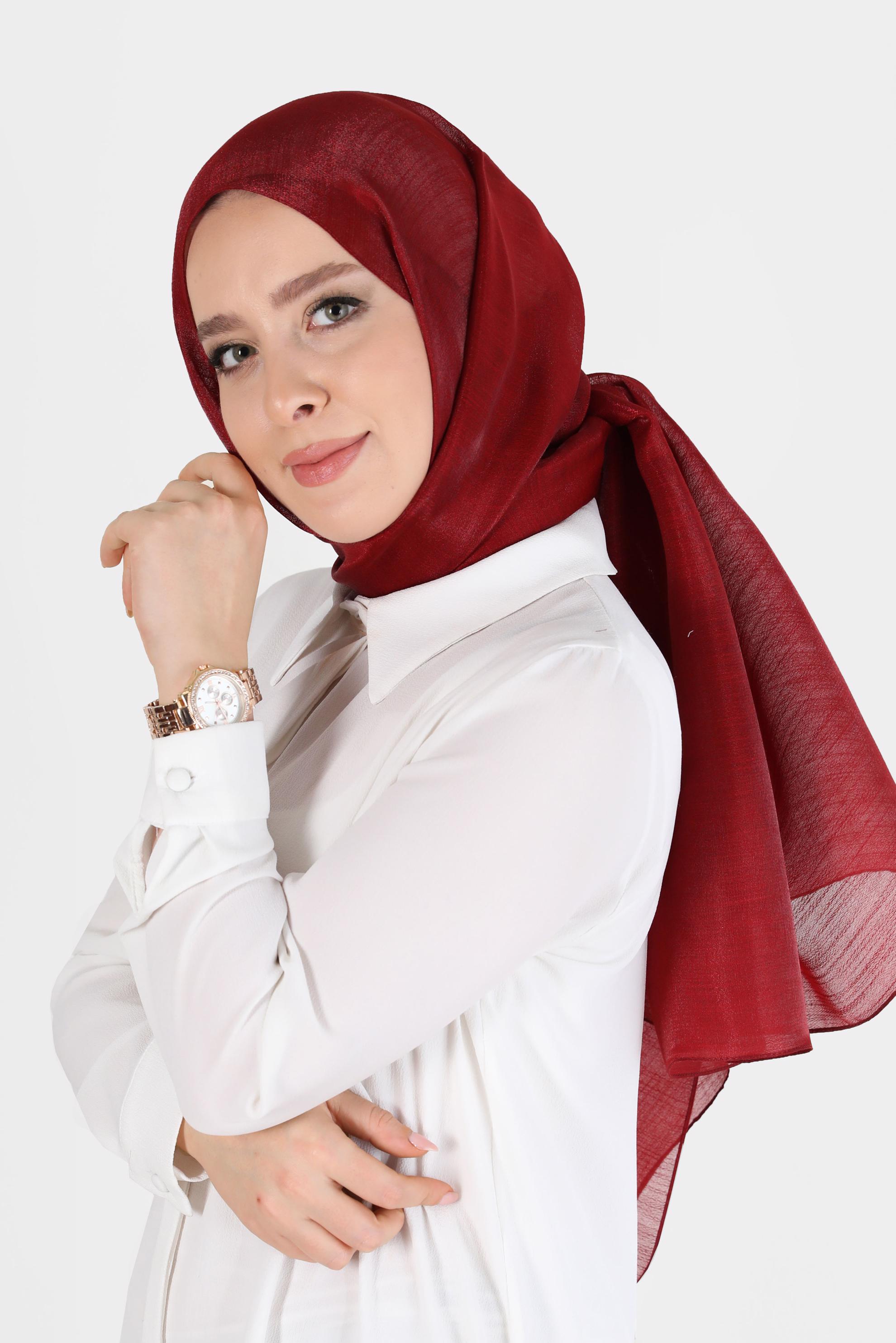 Tesettür giyim KIRMIZI ALVİNA YİRMİ DENYE SARIMLI EFEKTLİ ŞAL 8082 