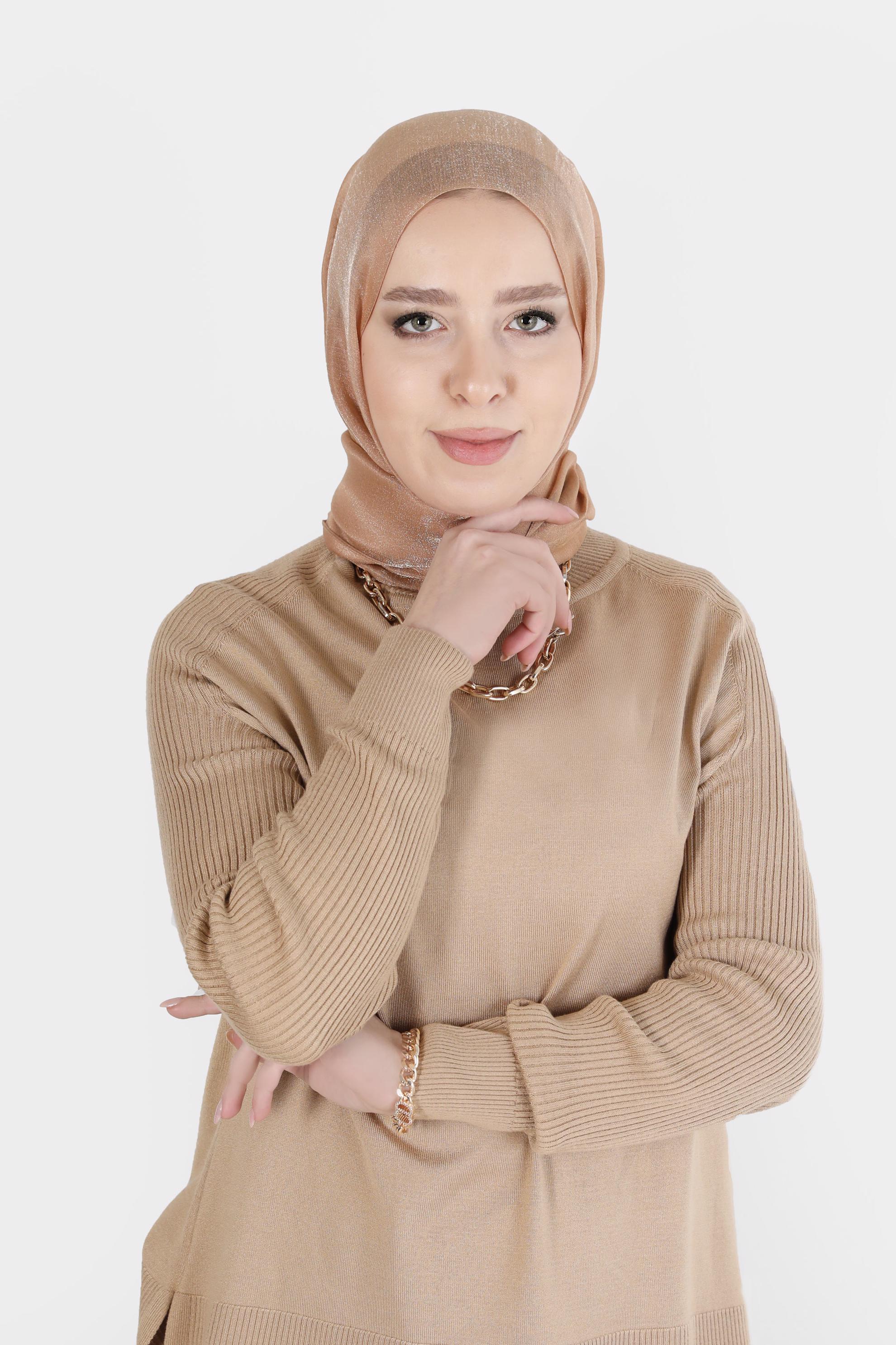 Tesettür giyim BEJ ALVİNA YİRMİ DENYE SARIMLI EFEKTLİ ŞAL 8082 