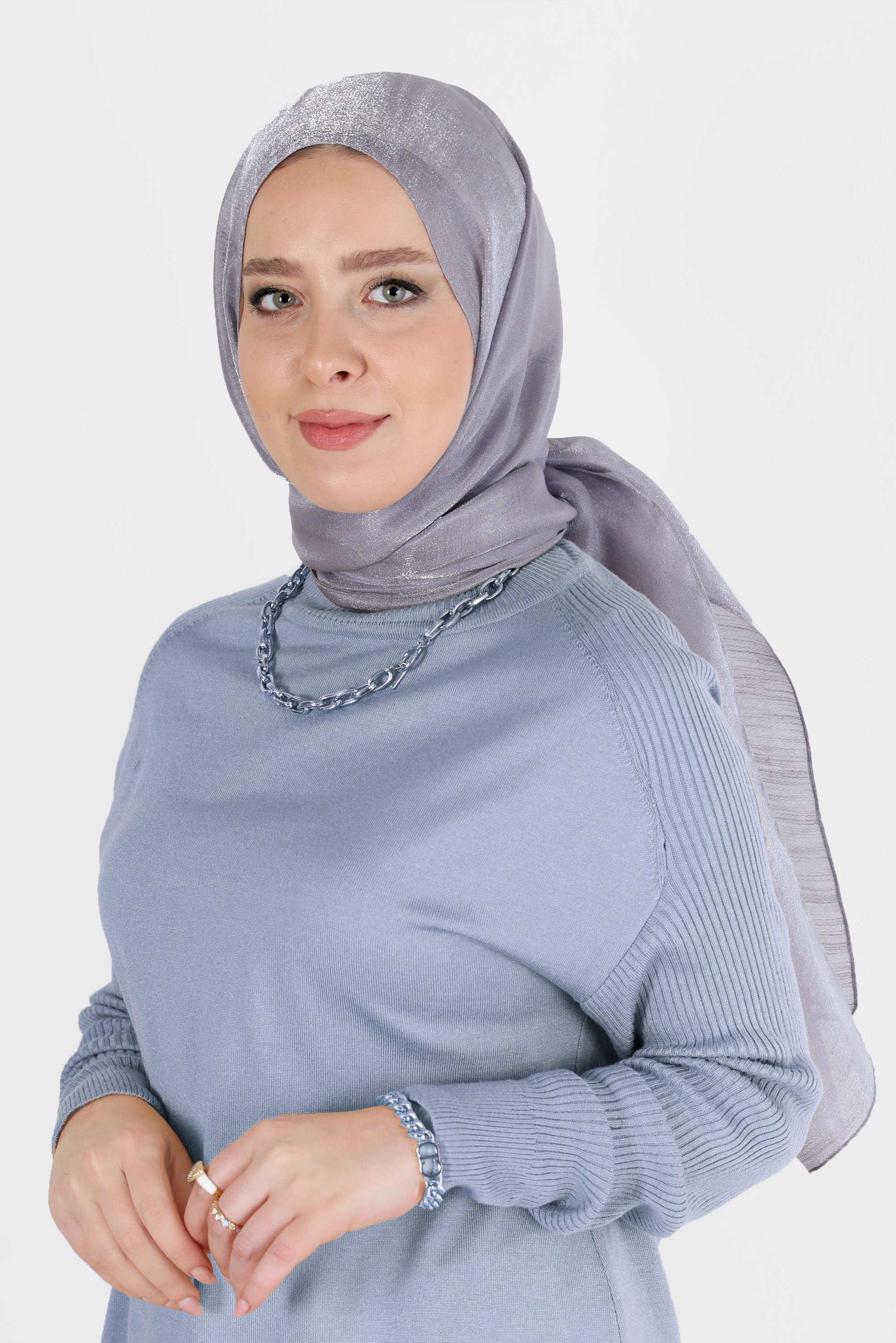 Tesettür giyim GRİ ALVİNA YİRMİ DENYE SARIMLI EFEKTLİ ŞAL 8082 