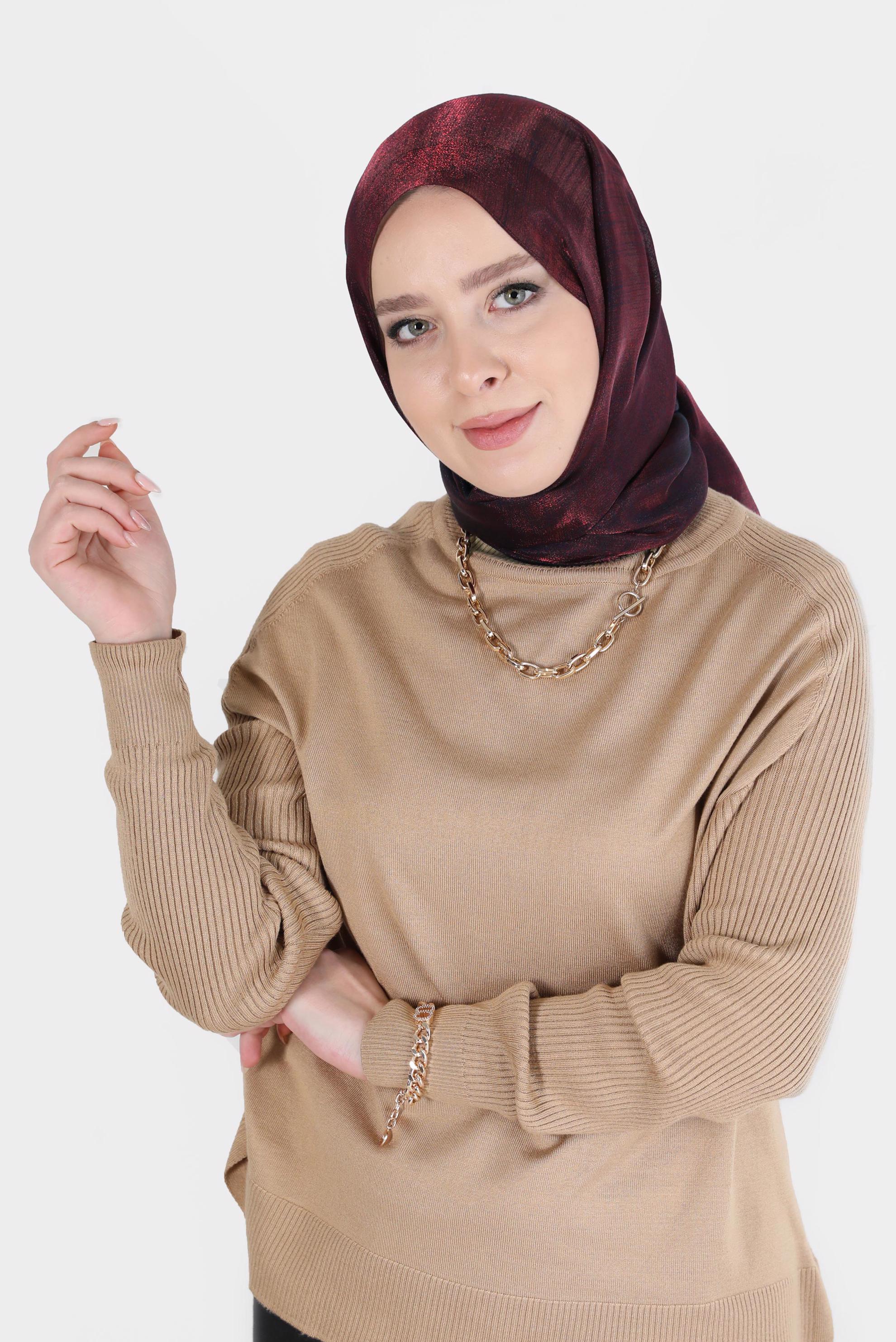 Tesettür giyim BORDO ALVİNA YİRMİ DENYE SARIMLI EFEKTLİ ŞAL 8082 