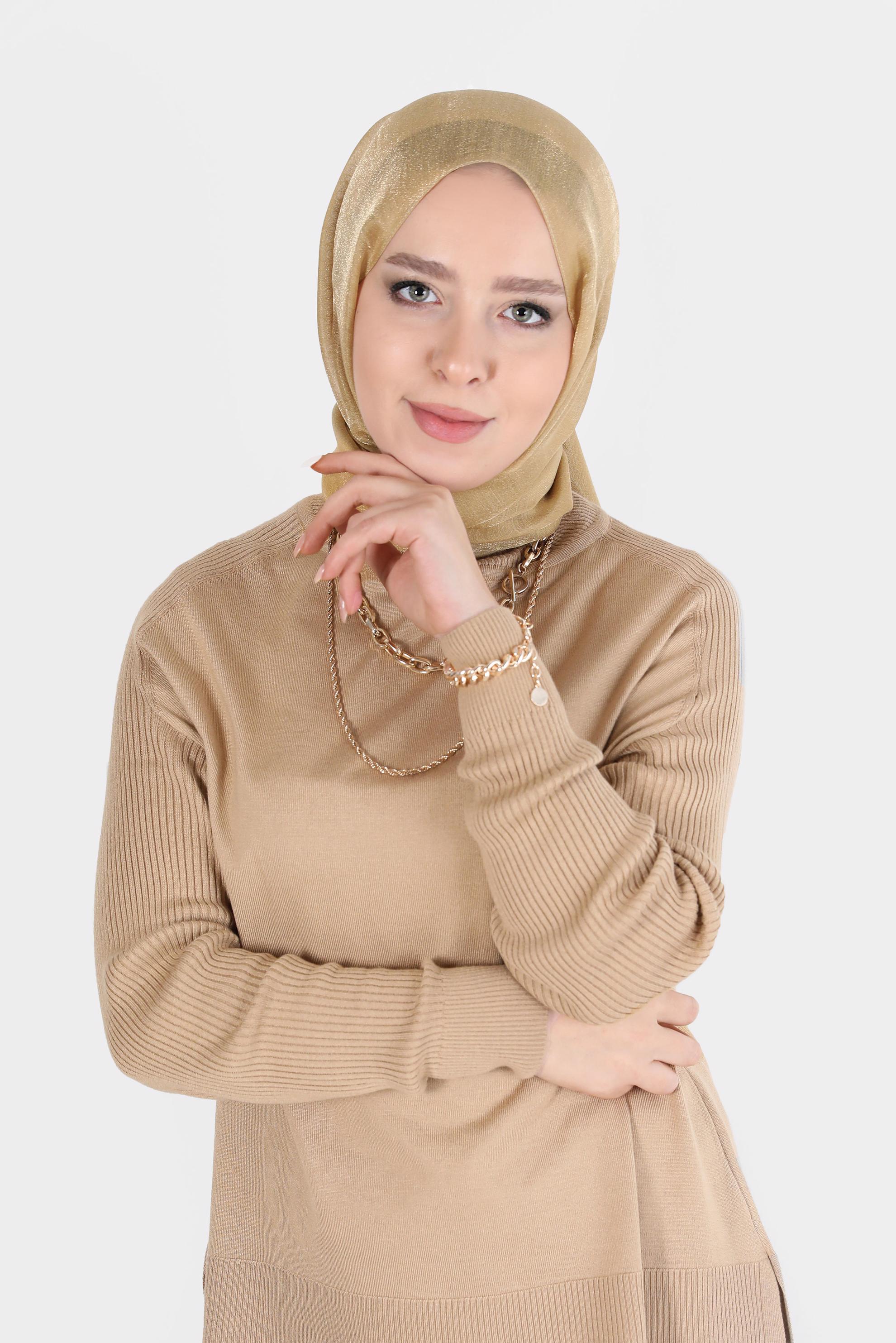 Tesettür giyim ALTIN ALVİNA YİRMİ DENYE SARIMLI EFEKTLİ ŞAL 8082 