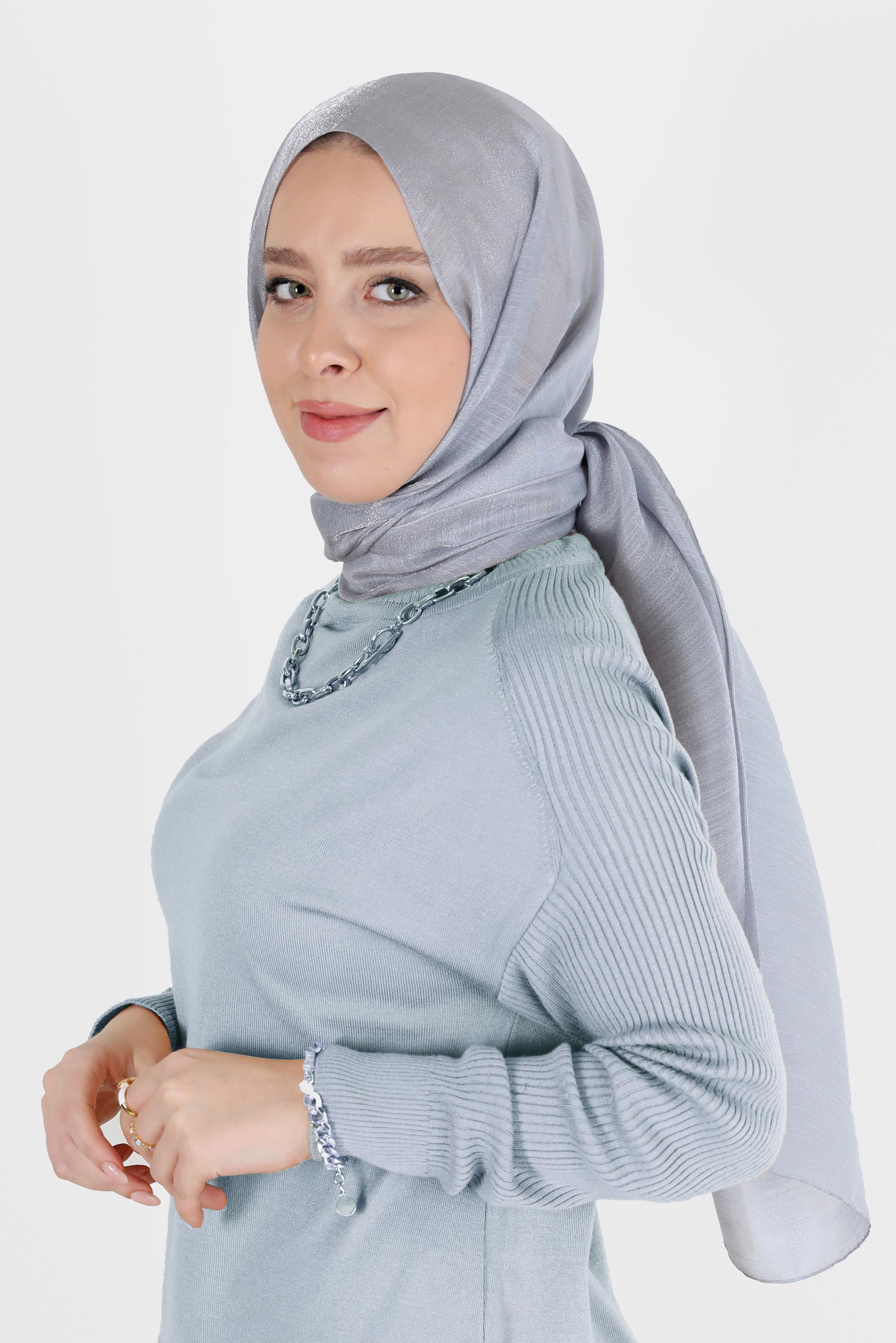 Tesettür giyim GÜMÜŞ ALVİNA YİRMİ DENYE SARIMLI EFEKTLİ ŞAL 8082 