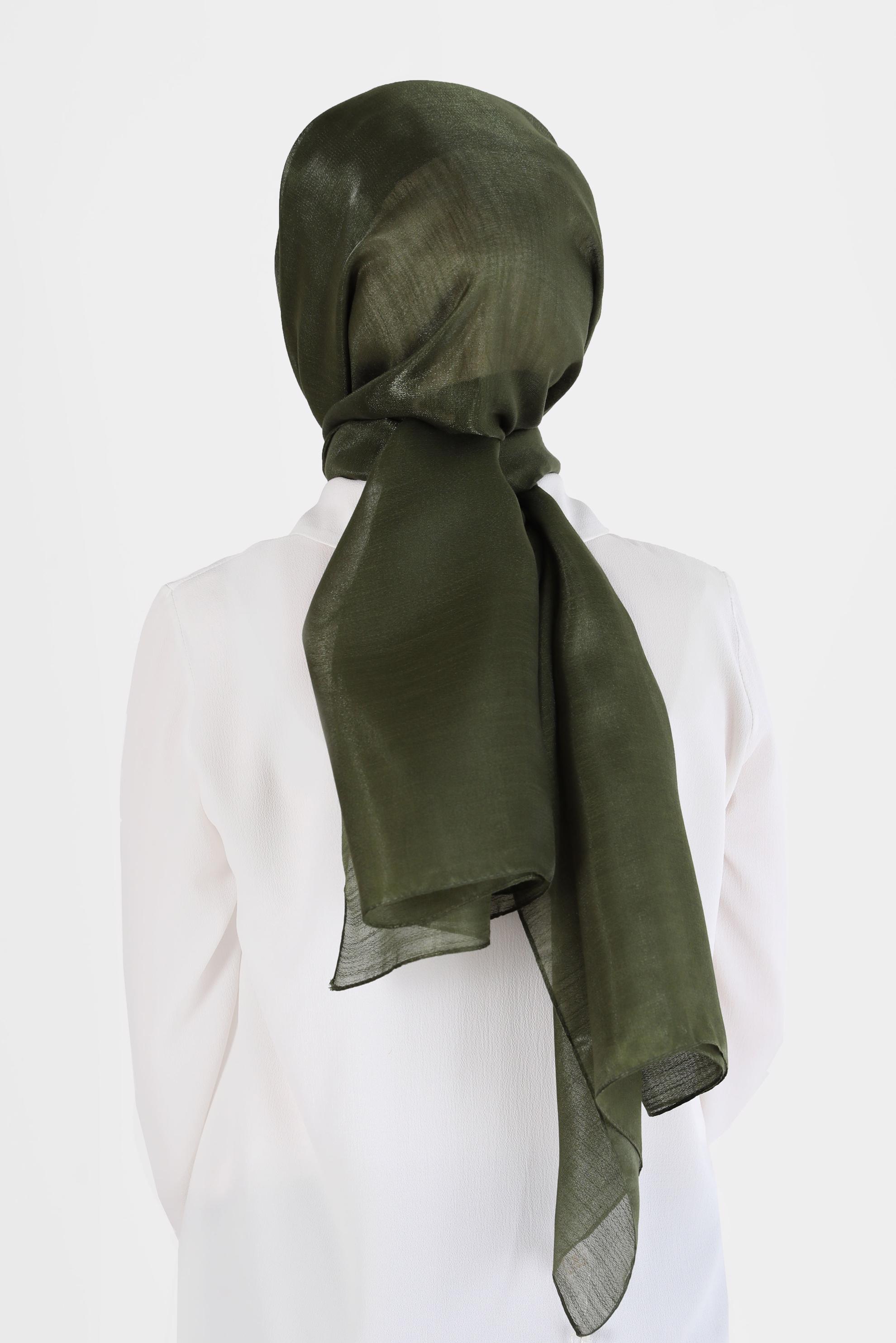 Tesettür giyim HAKİ ALVİNA YİRMİ DENYE SARIMLI EFEKTLİ ŞAL 8082 