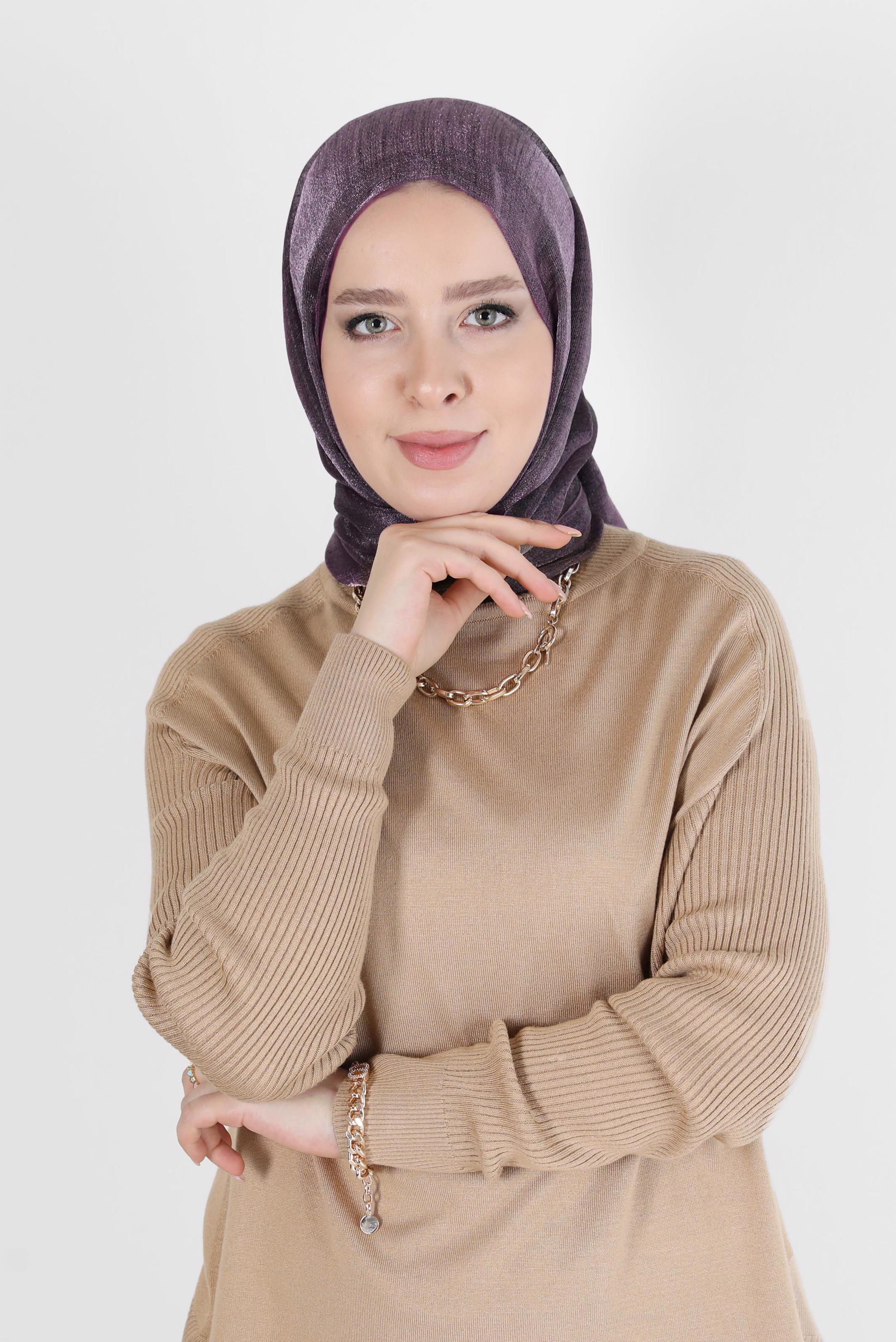 Tesettür giyim MÜRDÜM ALVİNA YİRMİ DENYE SARIMLI EFEKTLİ ŞAL 8082 