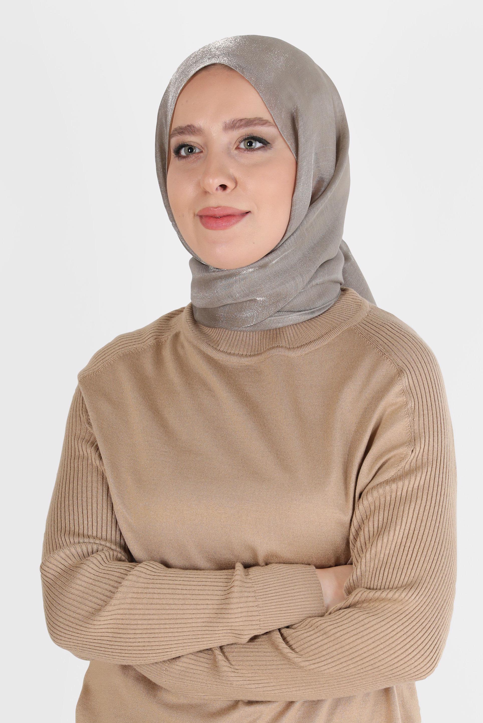 Tesettür giyim VİZON ALVİNA YİRMİ DENYE SARIMLI EFEKTLİ ŞAL 8082 