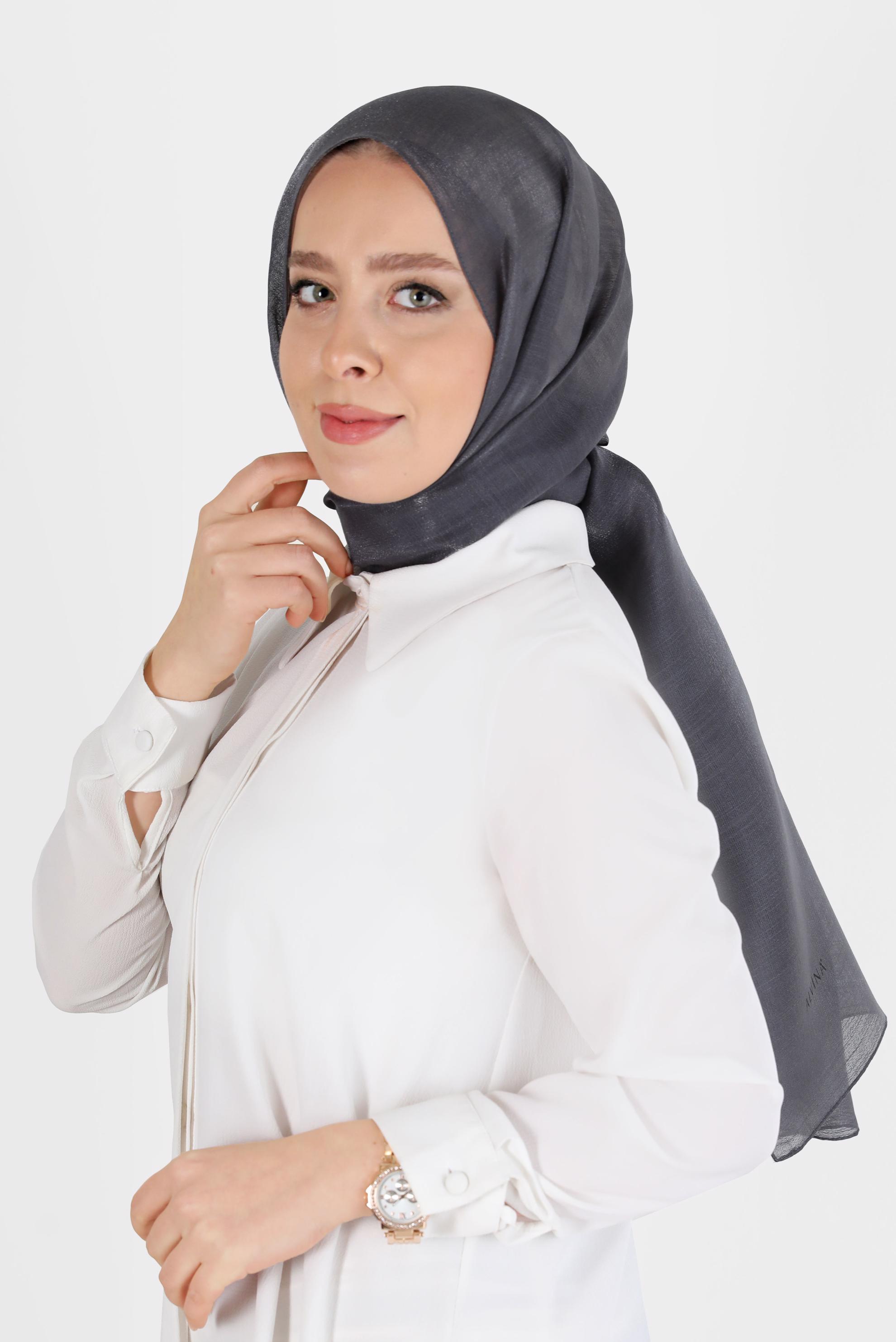 Tesettür giyim GRİ ALVİNA YİRMİ DENYE SARIMLI EFEKTLİ ŞAL 8082 