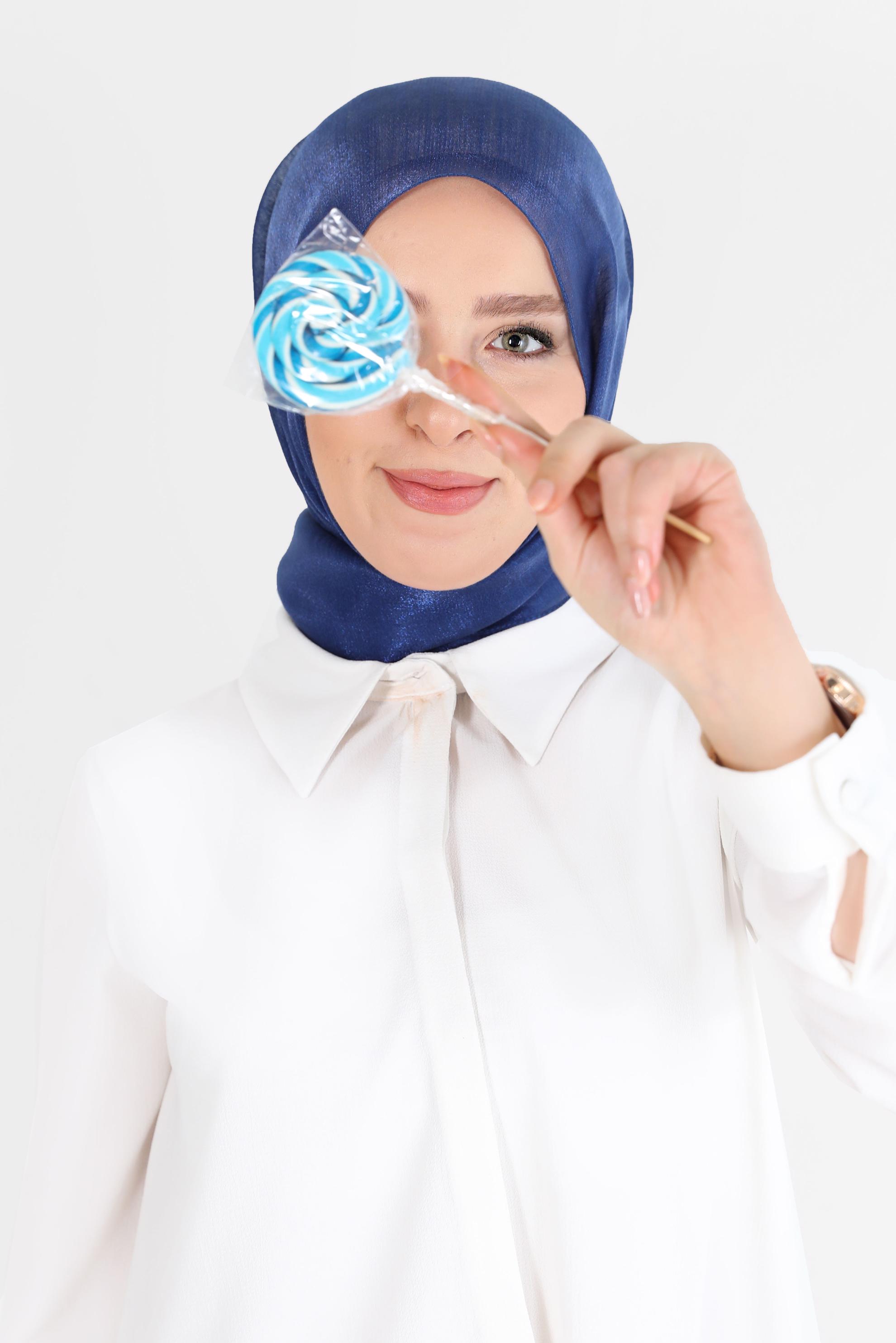 Tesettür giyim LACİVERT ALVİNA YİRMİ DENYE SARIMLI EFEKTLİ ŞAL 8082 