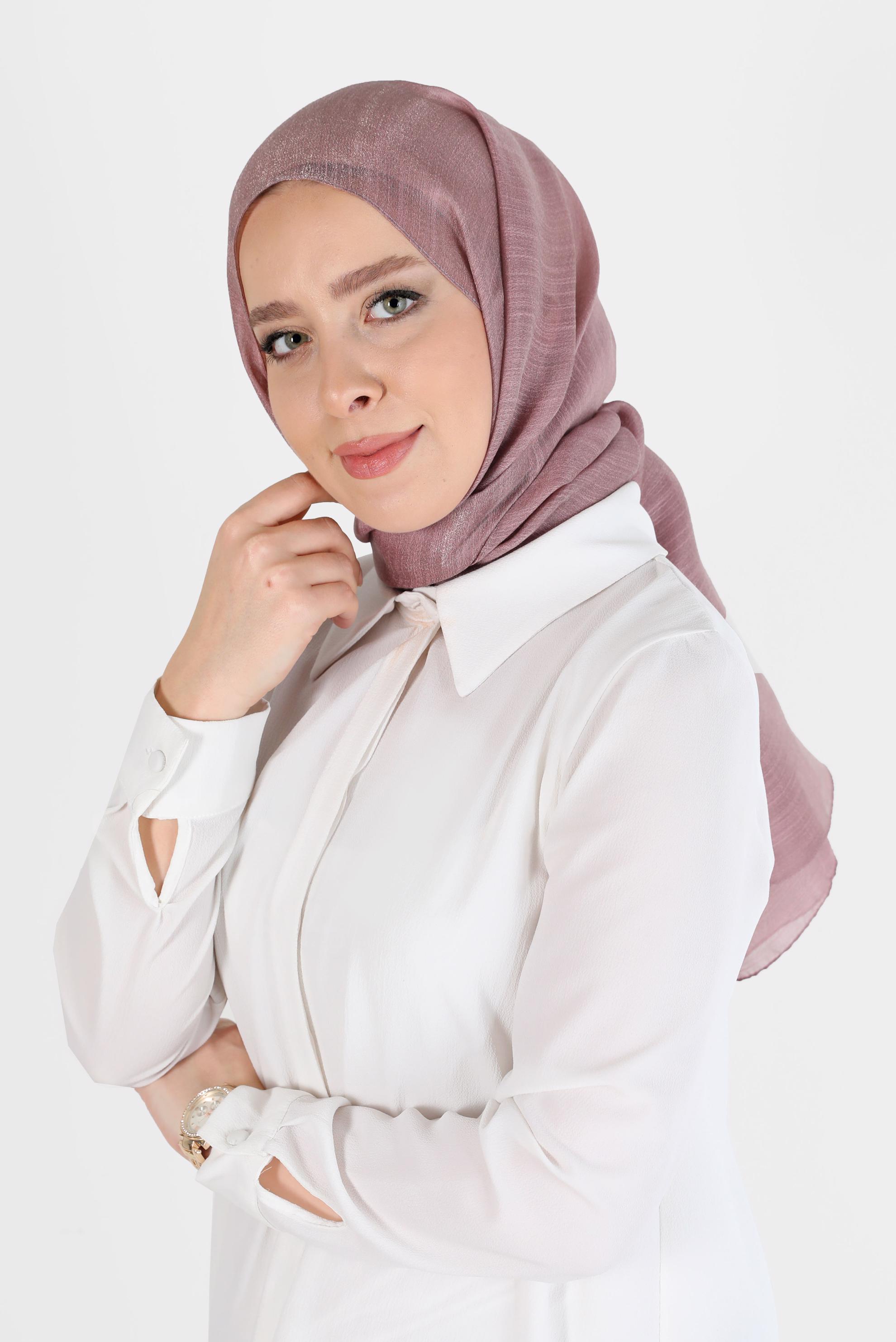 Tesettür giyim VİZON ALVİNA YİRMİ DENYE SARIMLI EFEKTLİ ŞAL 8082 