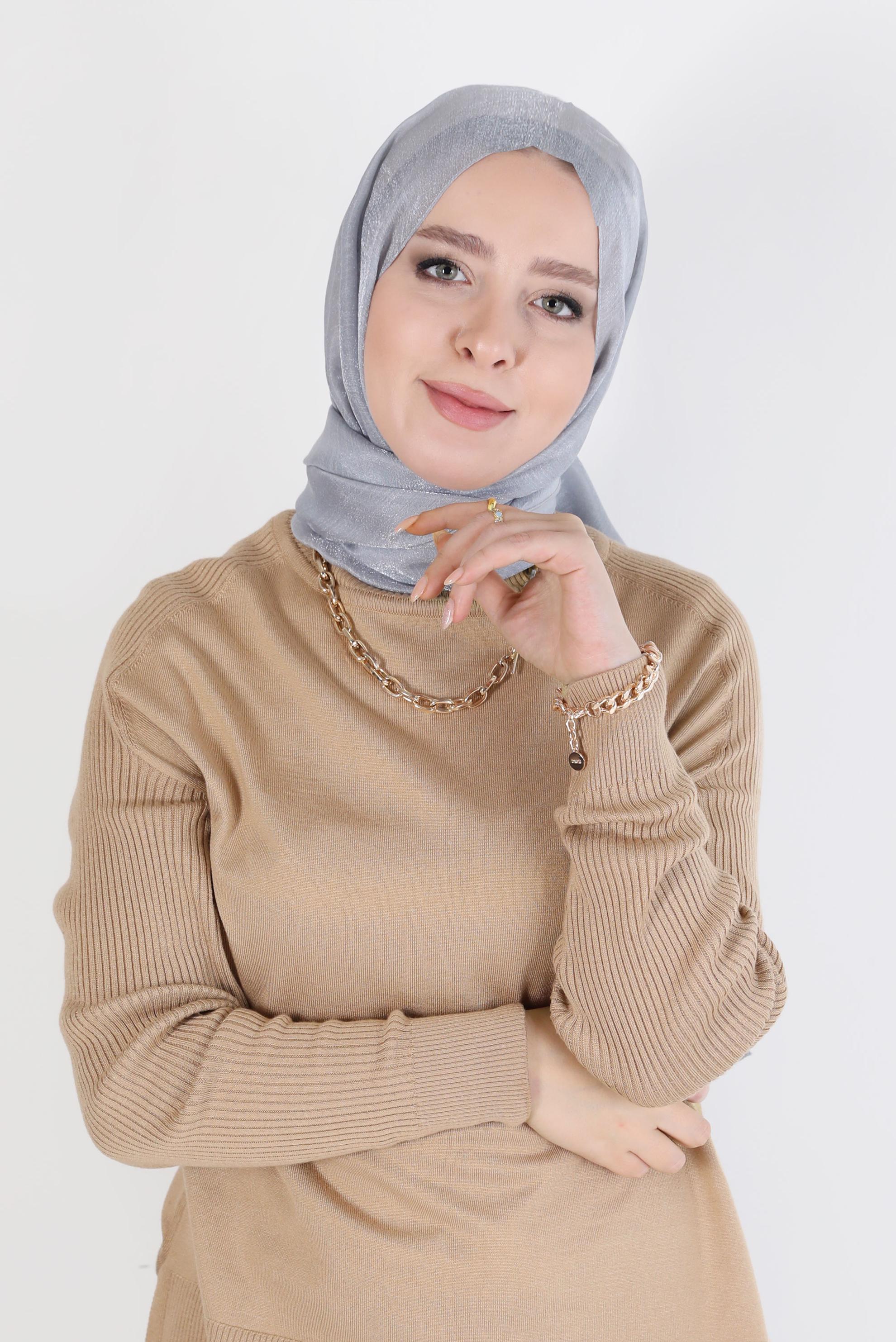 Tesettür giyim GRİ ALVİNA YİRMİ DENYE SARIMLI EFEKTLİ ŞAL 8082 