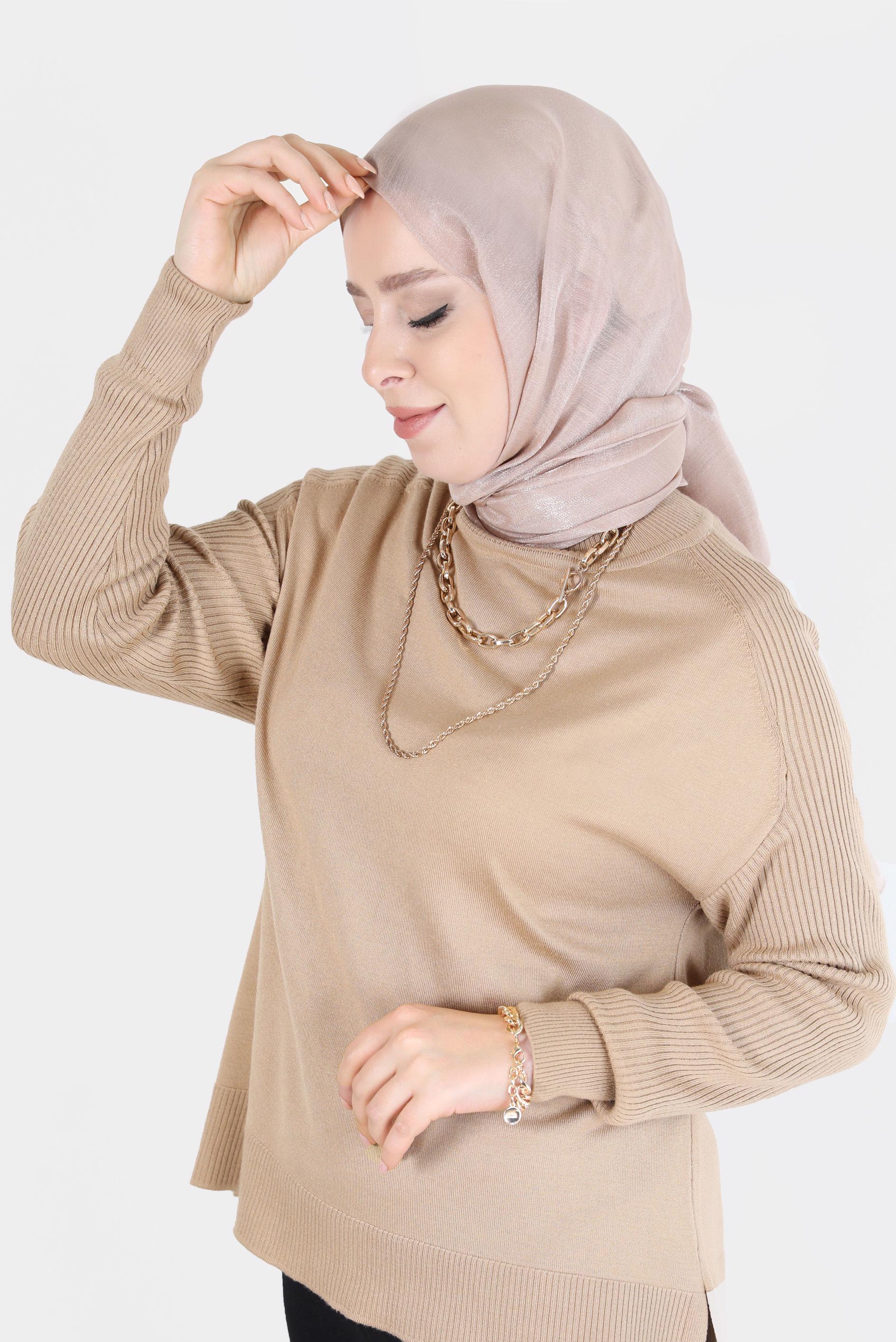 Tesettür giyim BEJ ALVİNA YİRMİ DENYE SARIMLI EFEKTLİ ŞAL 8082 