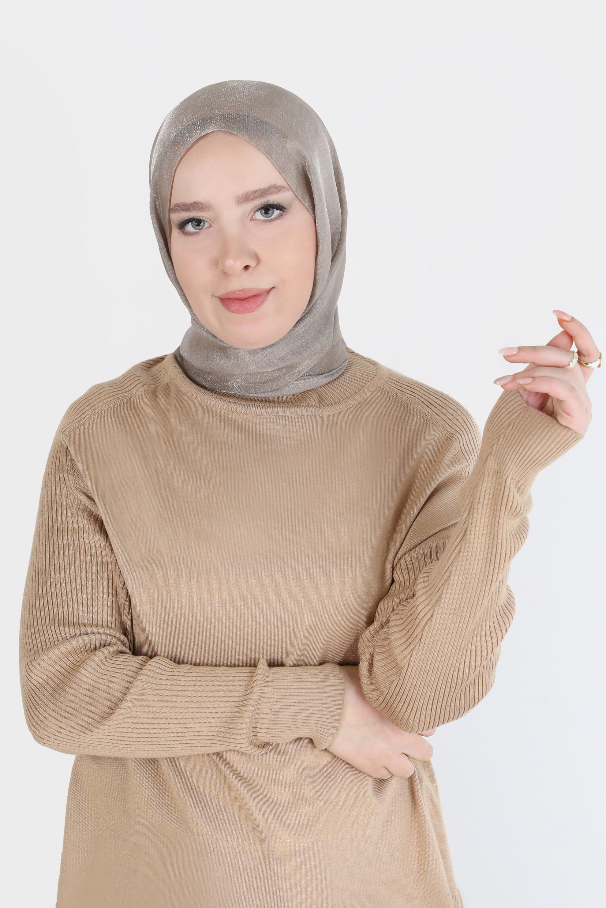 Tesettür giyim KAHVE ALVİNA YİRMİ DENYE SARIMLI EFEKTLİ ŞAL 8082 