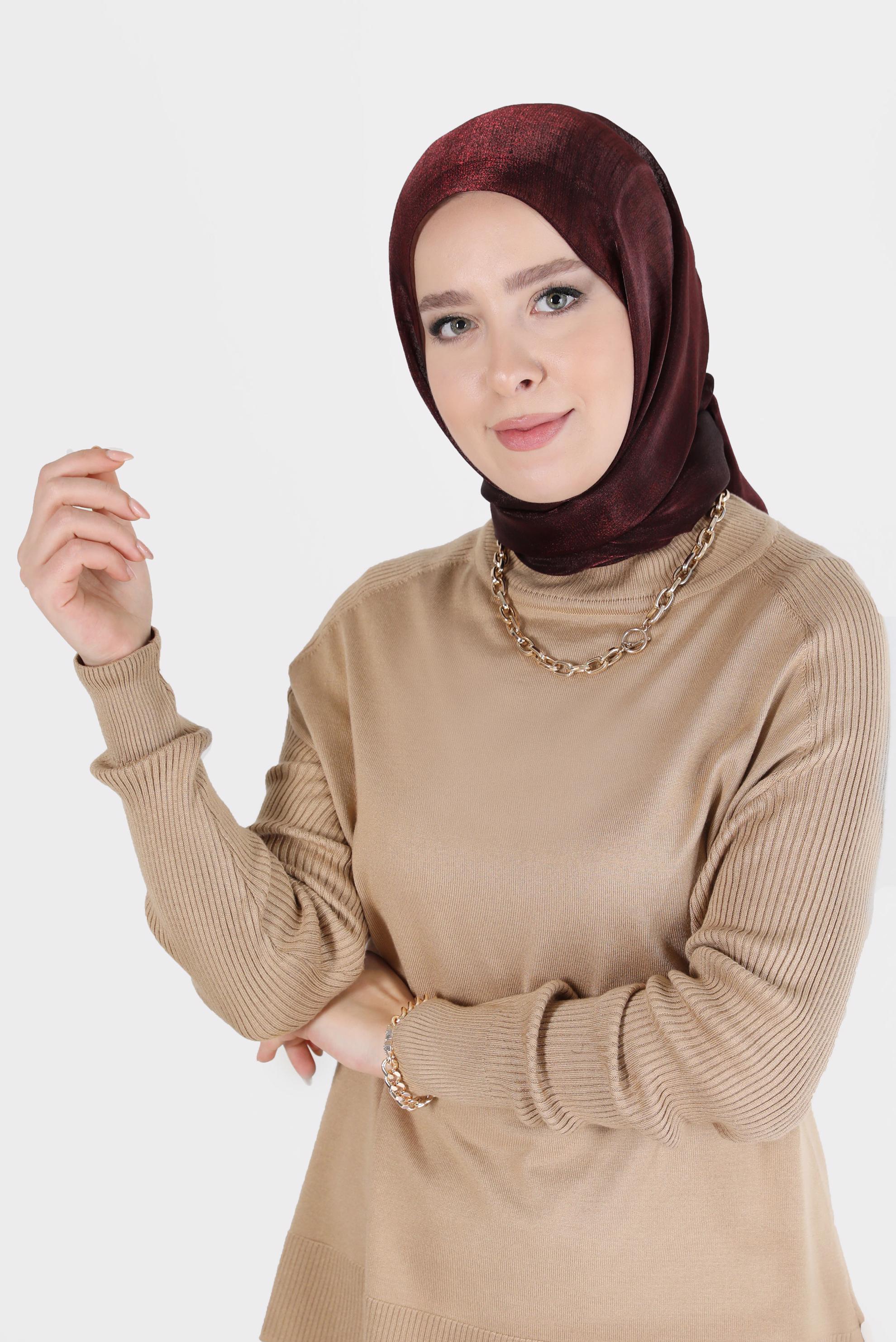 Tesettür giyim KIRMIZI ALVİNA YİRMİ DENYE SARIMLI EFEKTLİ ŞAL 8082 