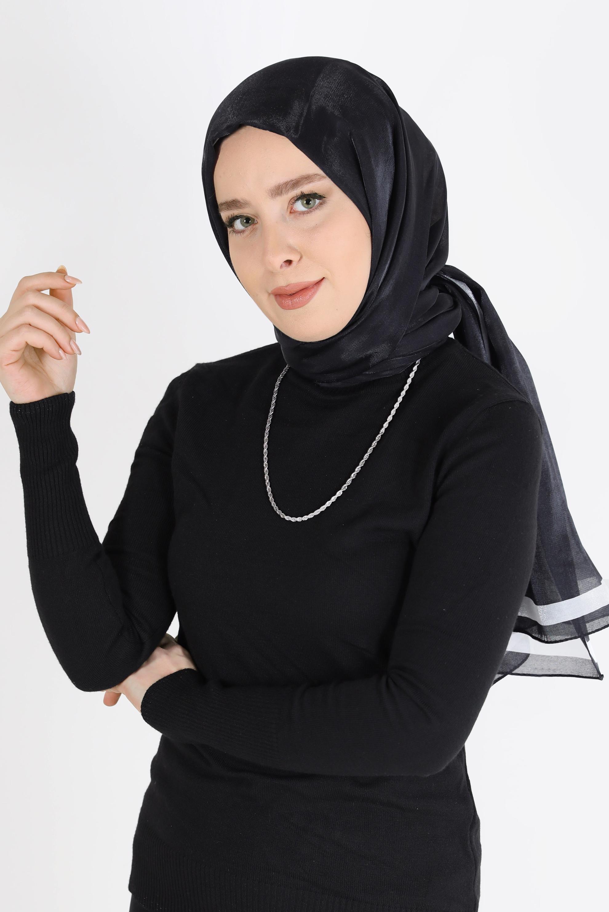 Tesettür giyim SİYAH ALVİNA KEHRİBAR ŞAL 8084