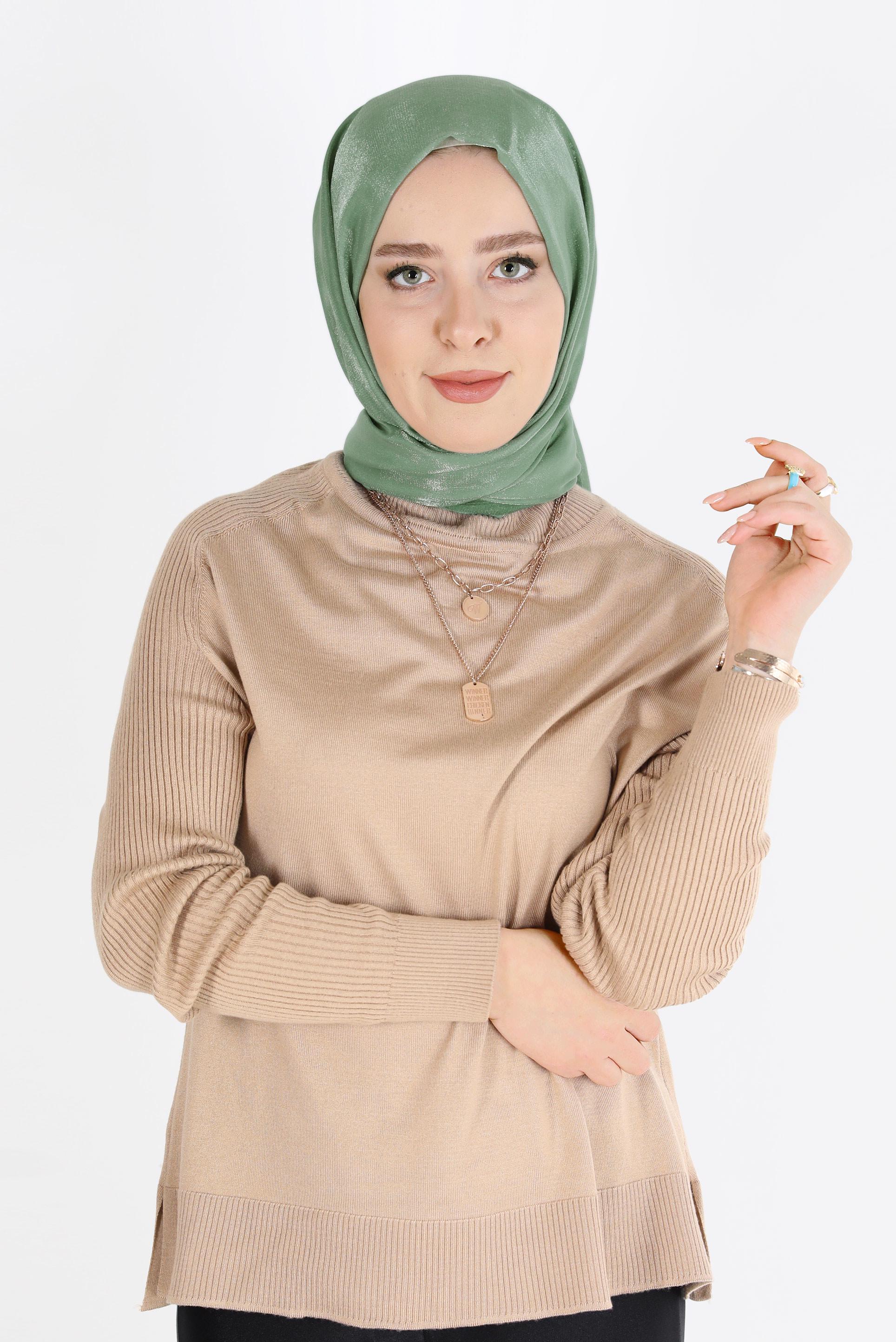 Tesettür giyim YEŞİL ALVİNA KEHRİBAR ŞAL 8084