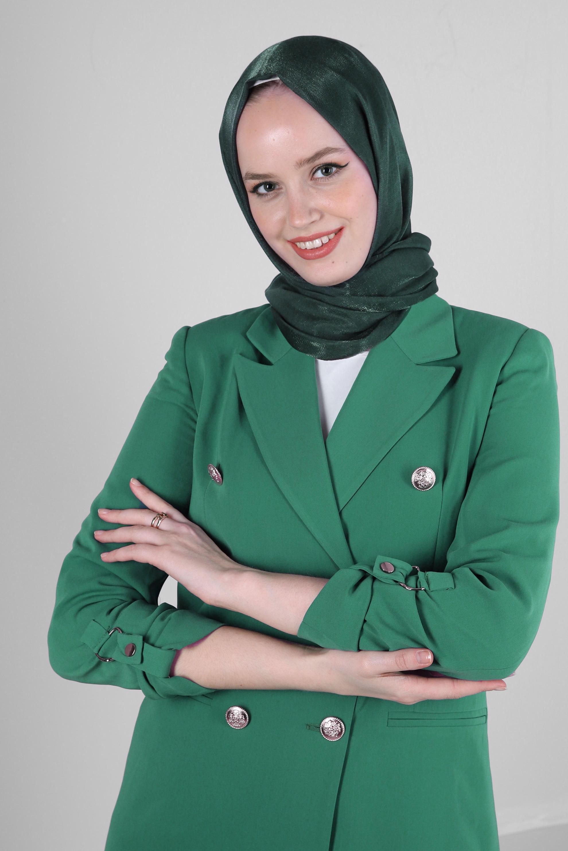 Tesettür giyim YEŞİL ALVİNA KEHRİBAR ŞAL 8084