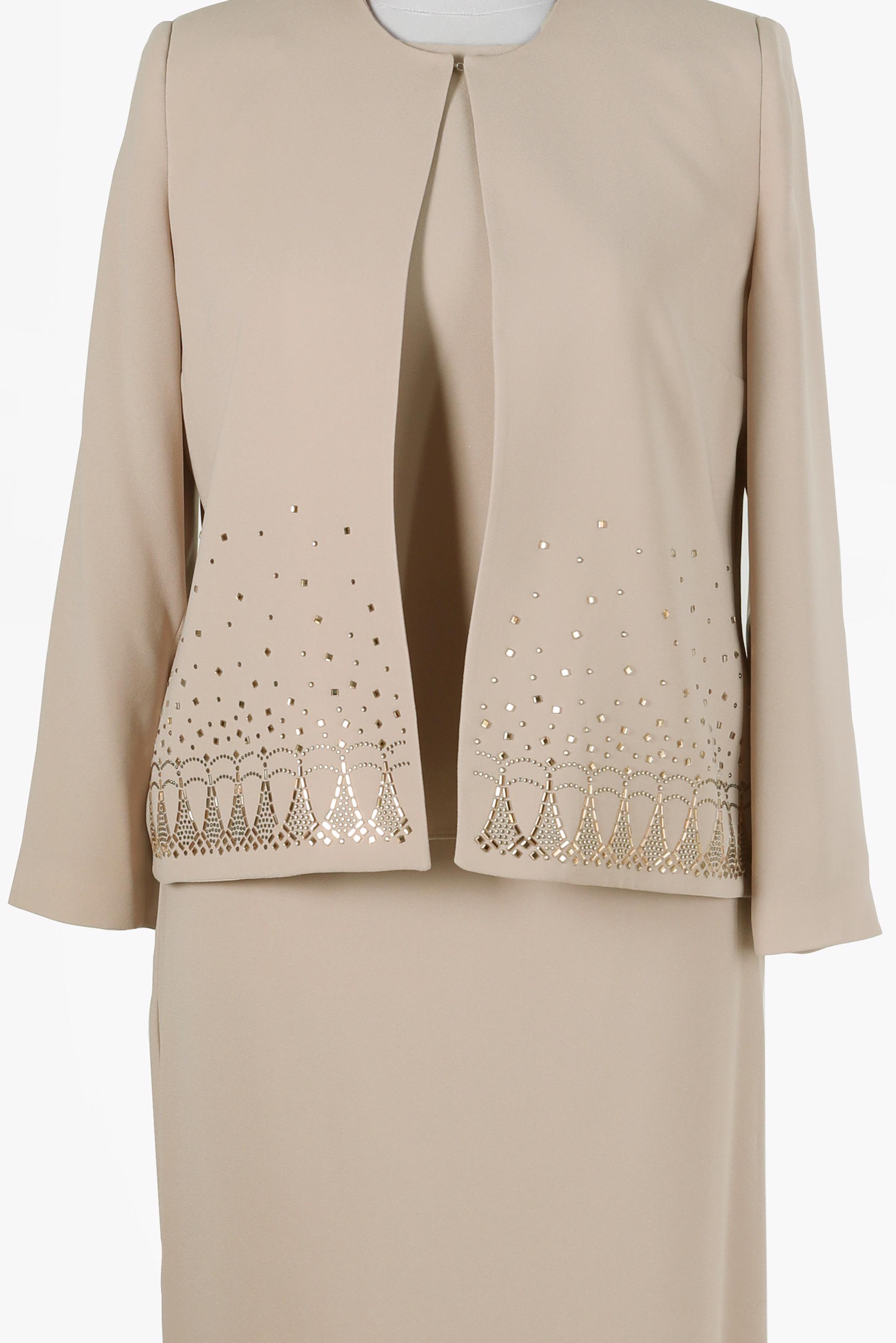 Vêtements hijab BEIGE COSTUME JUPE 3 PIÈCES EN CRÊPE DÉTAILS CLOUS 30060