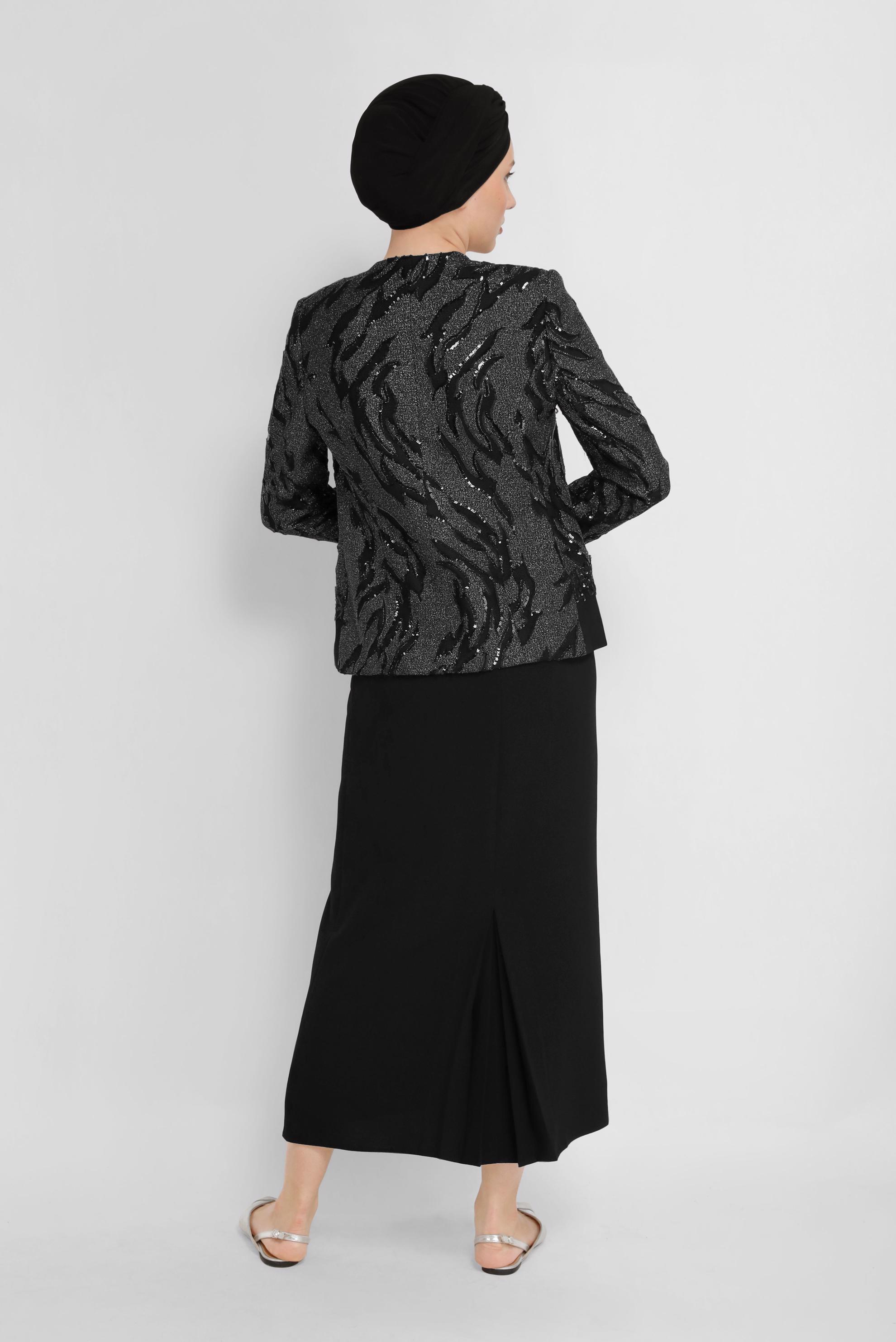 Tesettür giyim SİYAH KOLLARI DANTEL DETAYLI PUL EFEKTLİ ÜÇLÜ TAKIM 30149 