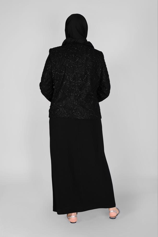 Vêtements hijab NOIR COSTUME JUPE 3 PIÈCES AVEC DENTELLE DÉTAILLÉ PIERRE 30162 - ALVİNA