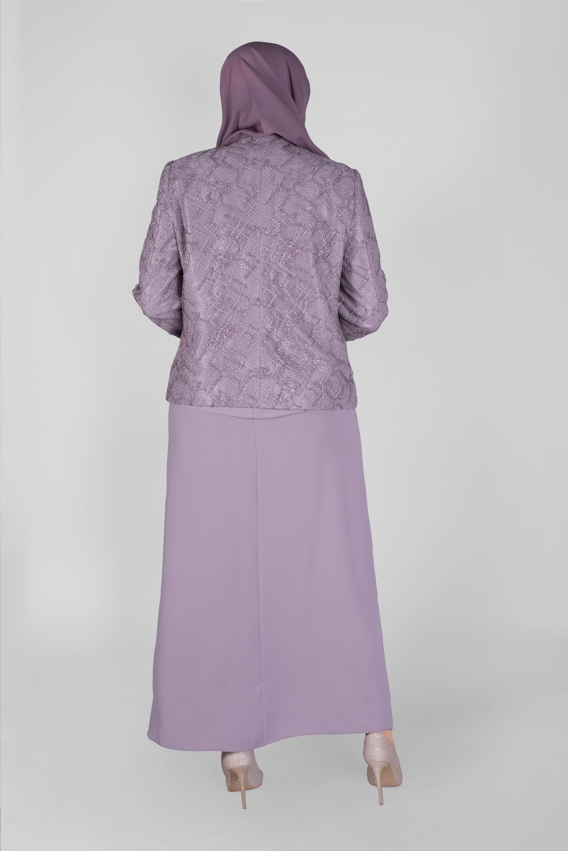 Vêtements hijab POURPRE COSTUME JUPE 3 PIÈCES AVEC DENTELLE DÉTAILLÉ PIERRE 30162