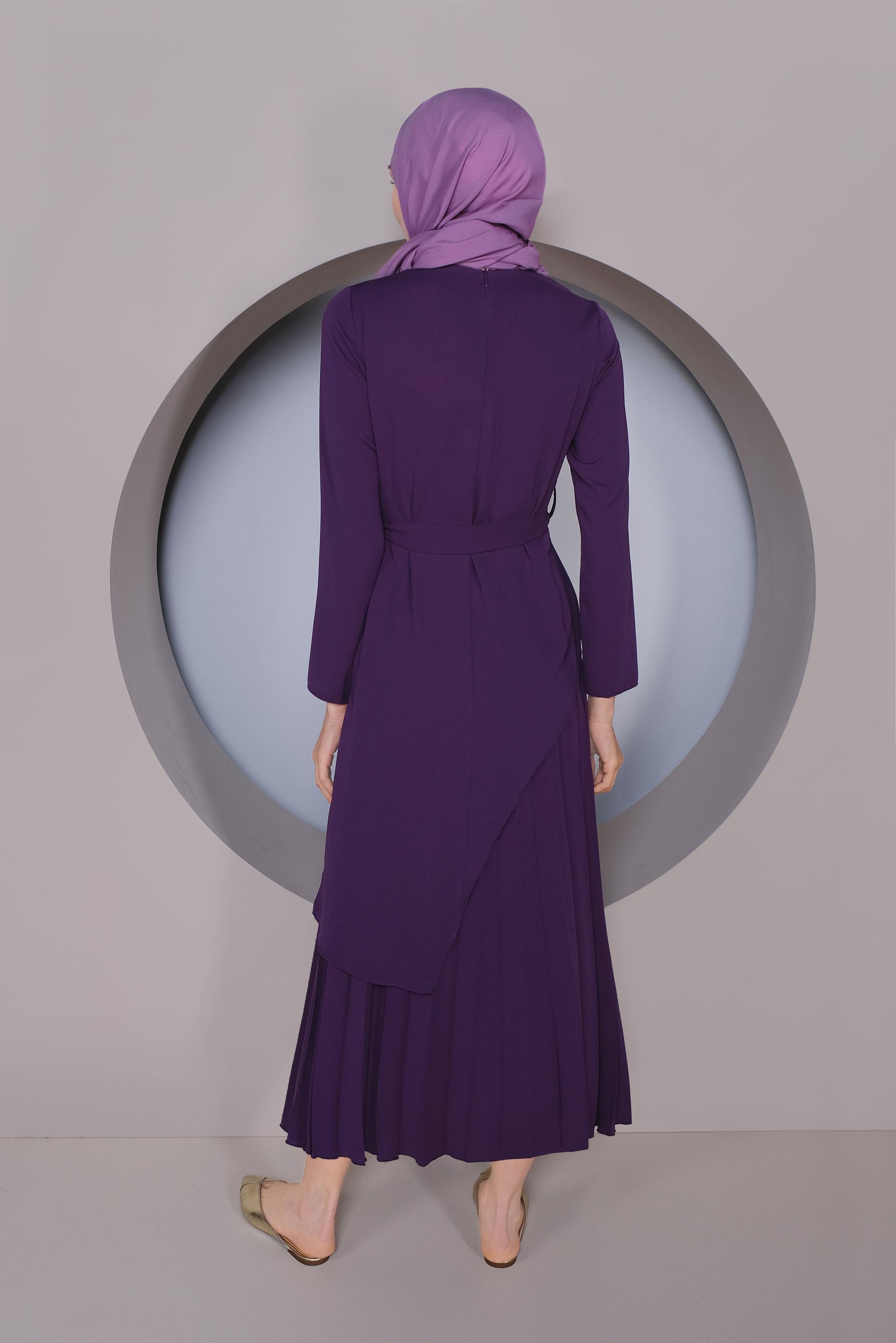 Tesettür giyim MOR ASİMETRİK KESİM İKİLİ ETEKLİ TAKIM 41374
