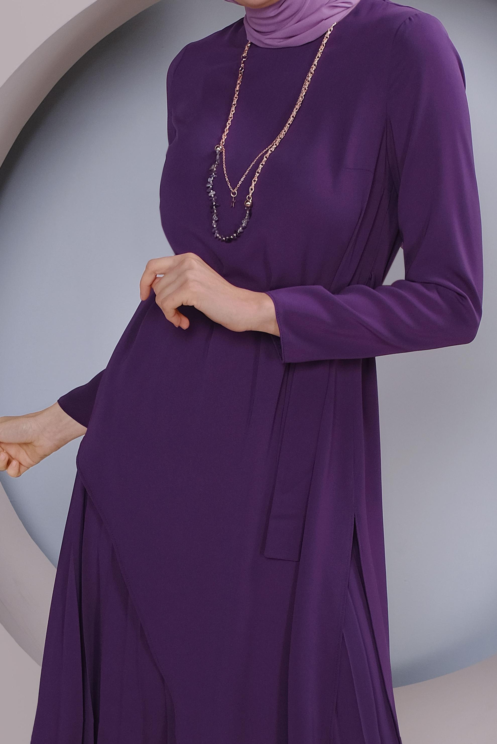 Tesettür giyim MOR ASİMETRİK KESİM İKİLİ ETEKLİ TAKIM 41374