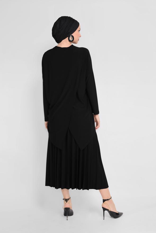 Tesettür giyim  ASİMETRİK KESİM İKİLİ ETEKLİ TAKIM 41392 - ALVİNA