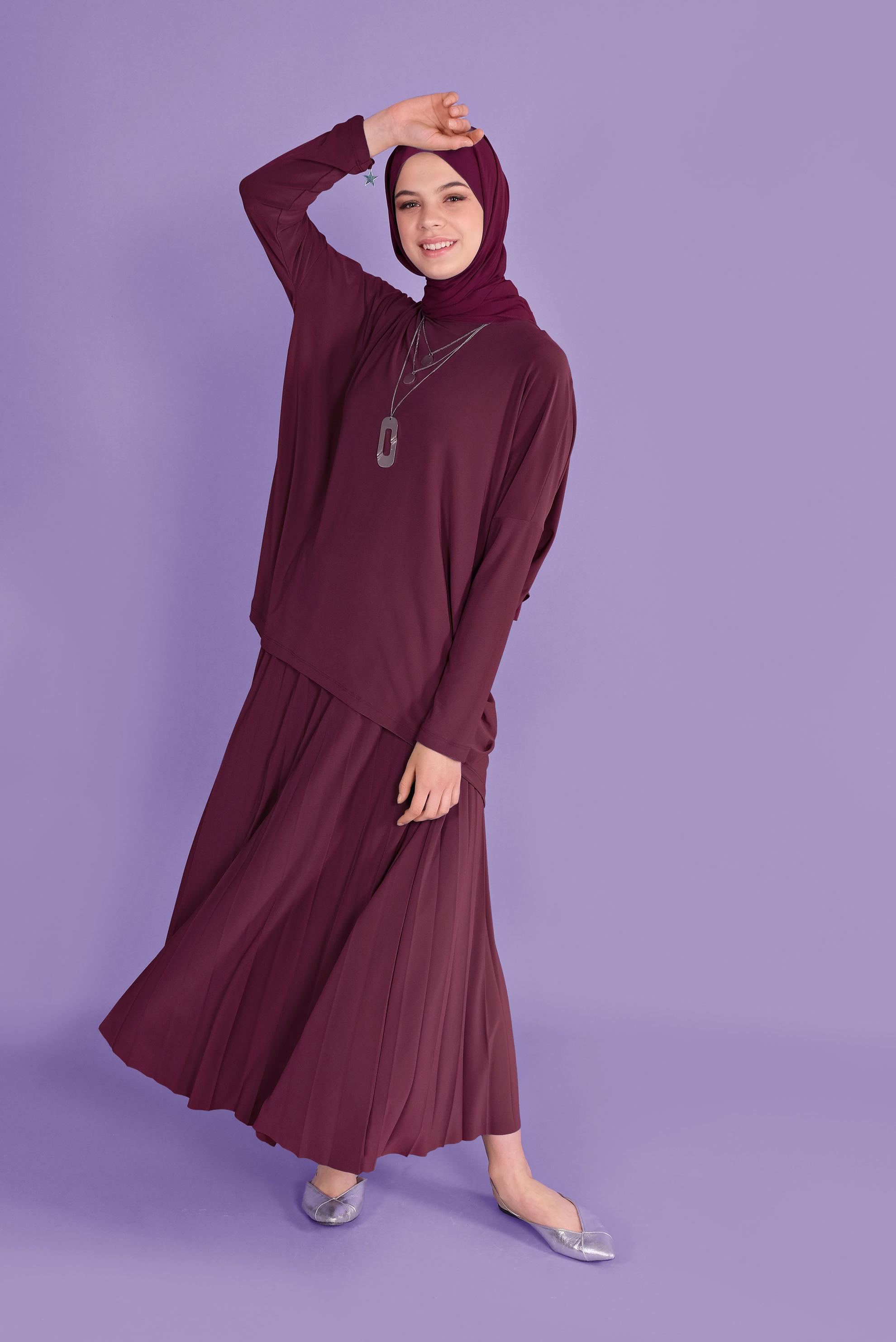 Hijab clothing PURPLE ASYMMETRIC CUT 2-PIECE SKIRTED SUIT 41392