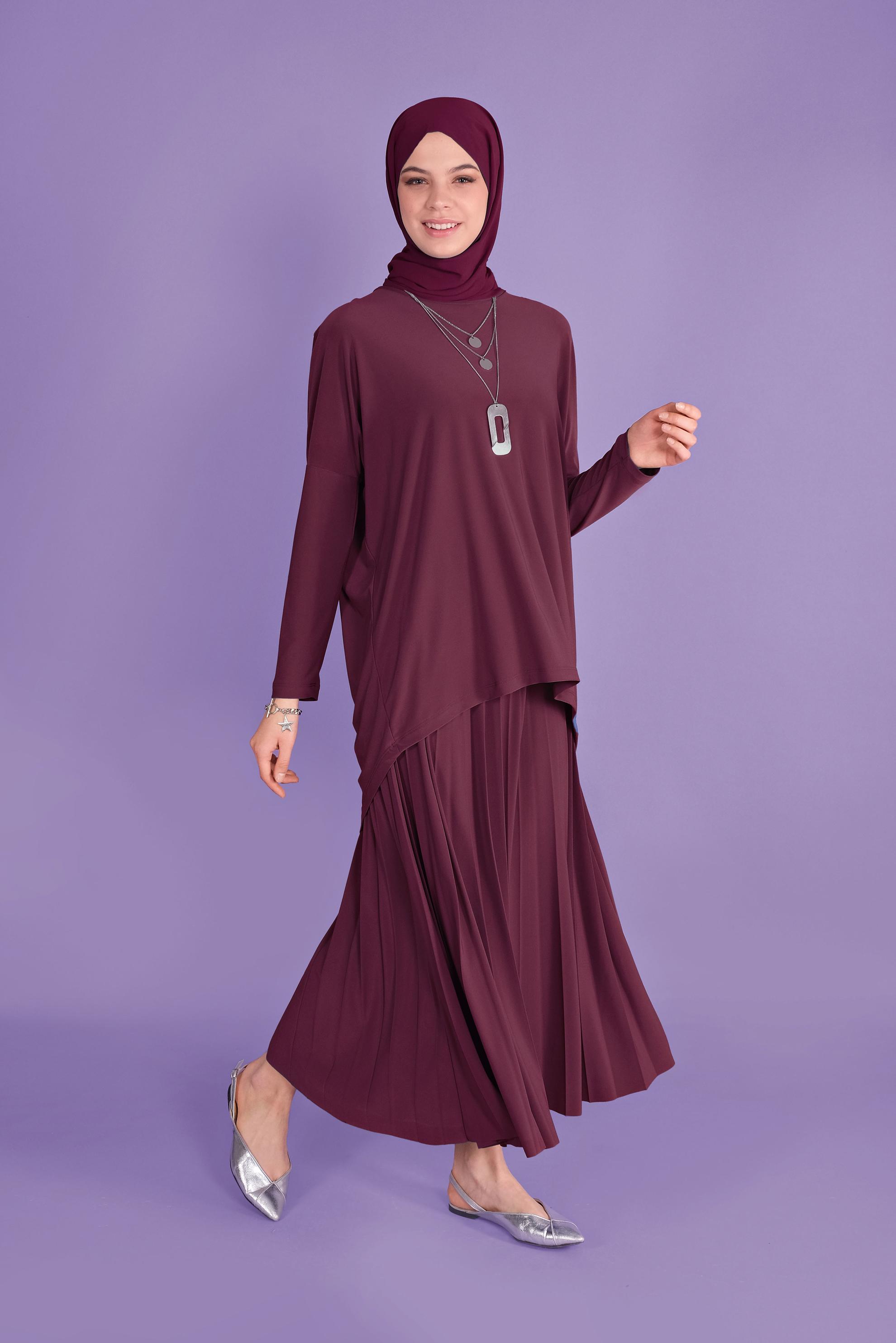 Hijab clothing PURPLE ASYMMETRIC CUT 2-PIECE SKIRTED SUIT 41392