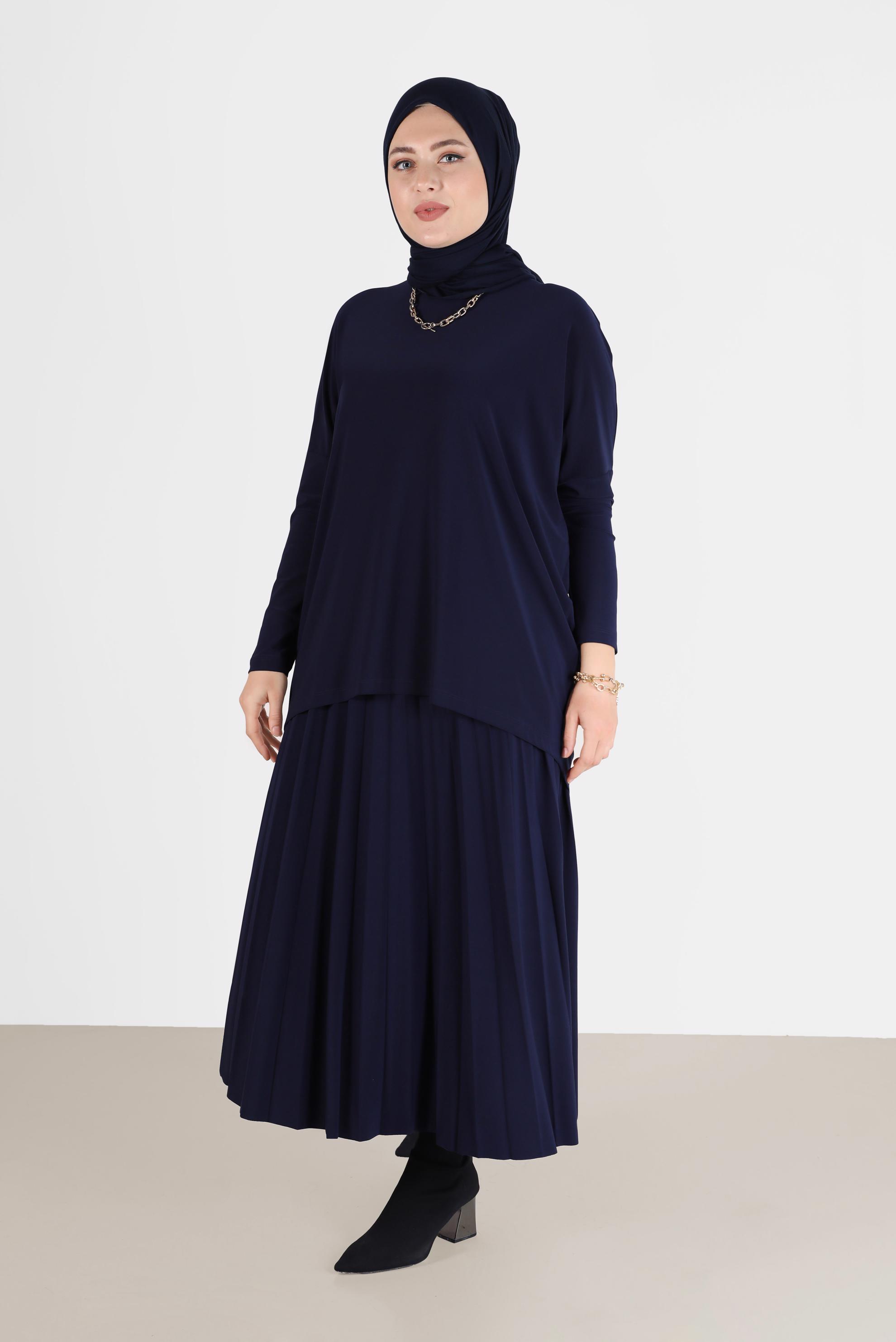 Hijab clothing NAVY BLUE ASYMMETRIC CUT 2-PIECE SKIRTED SUIT 41392