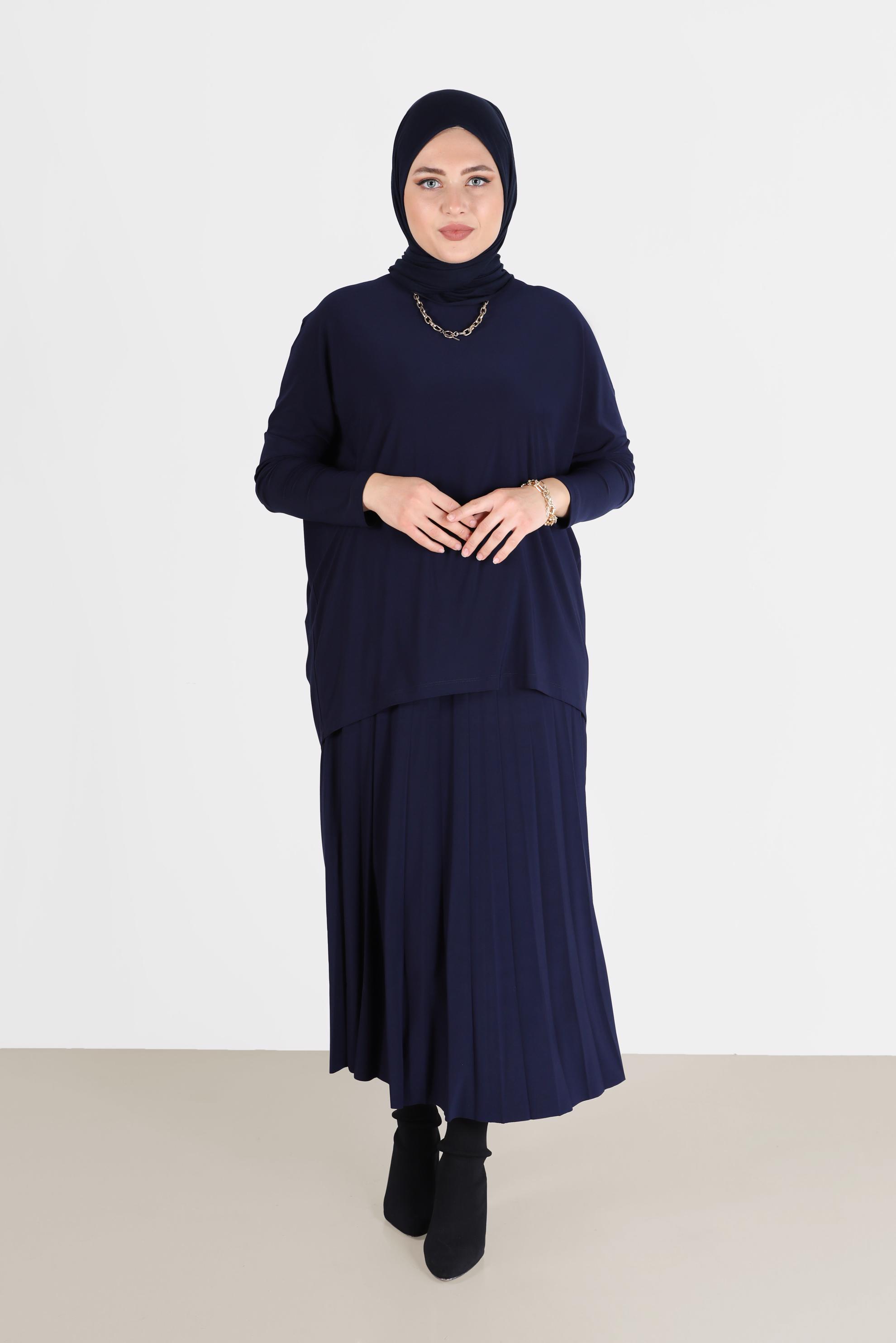 Hijab clothing NAVY BLUE ASYMMETRIC CUT 2-PIECE SKIRTED SUIT 41392