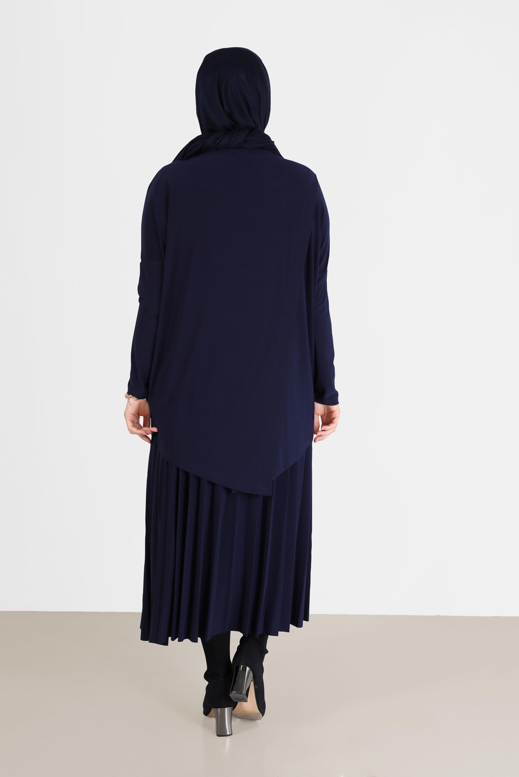 Hijab clothing NAVY BLUE ASYMMETRIC CUT 2-PIECE SKIRTED SUIT 41392