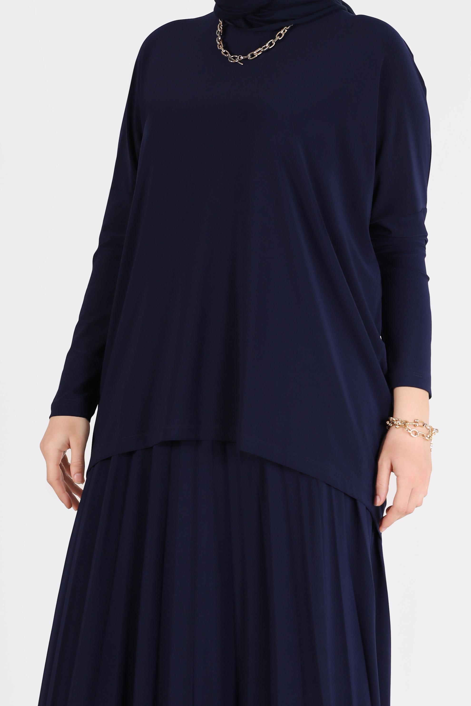 Hijab clothing NAVY BLUE ASYMMETRIC CUT 2-PIECE SKIRTED SUIT 41392