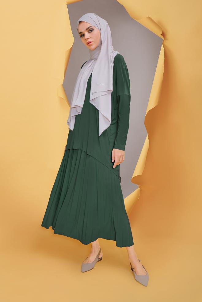 Tesettür giyim  ASİMETRİK KESİM İKİLİ ETEKLİ TAKIM 41392 - ALVİNA