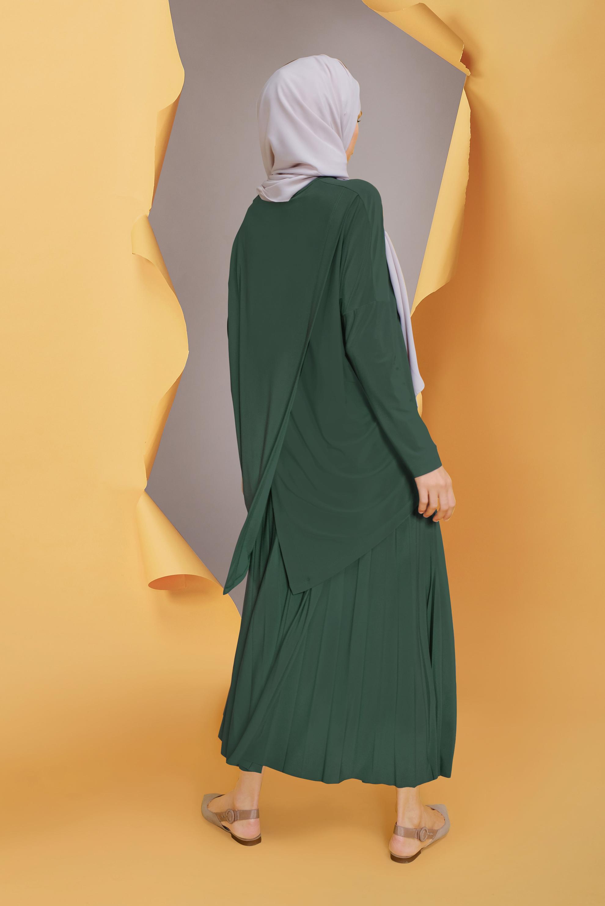 Tesettür giyim MAVİ ASİMETRİK KESİM İKİLİ ETEKLİ TAKIM 41392