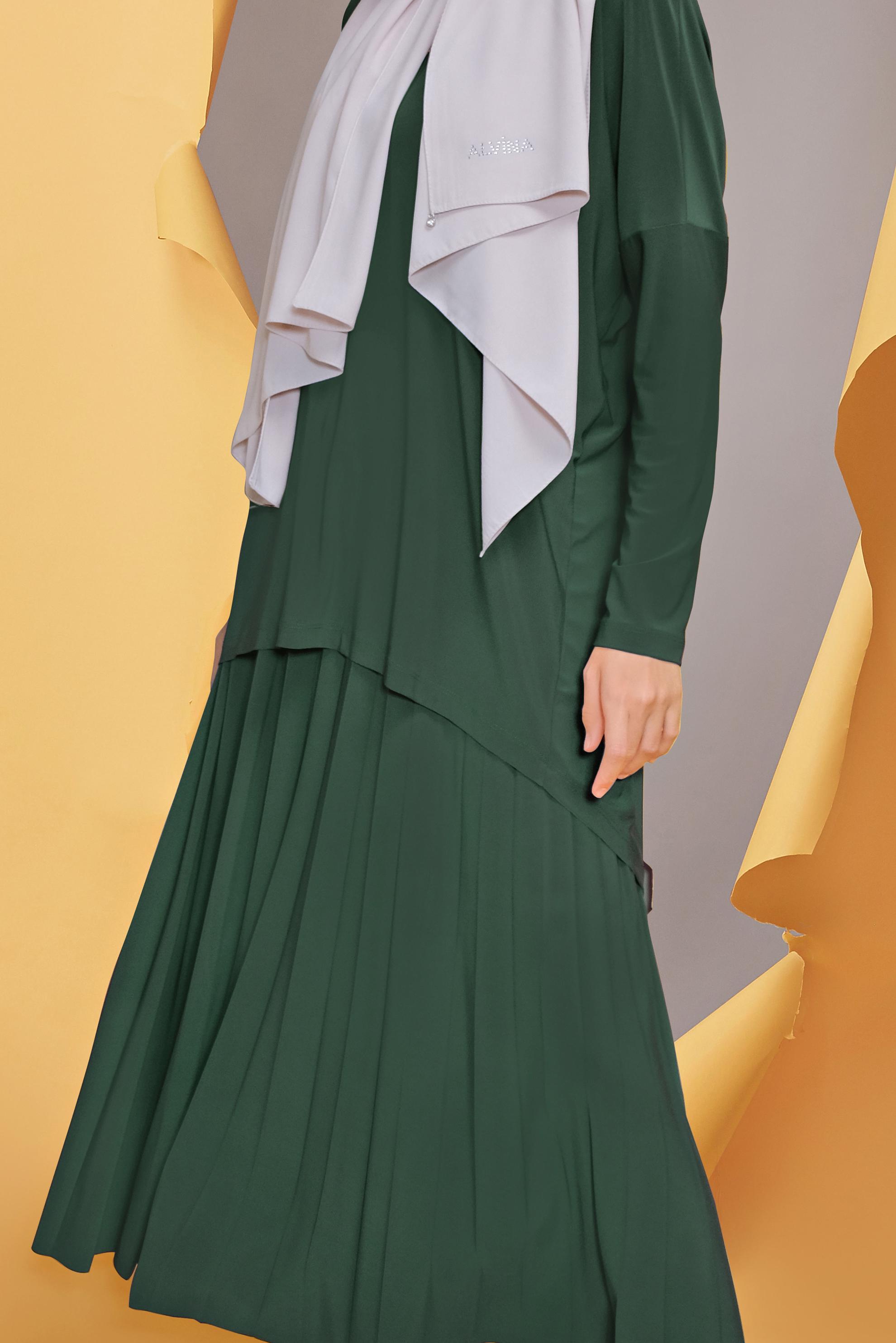 Tesettür giyim MAVİ ASİMETRİK KESİM İKİLİ ETEKLİ TAKIM 41392