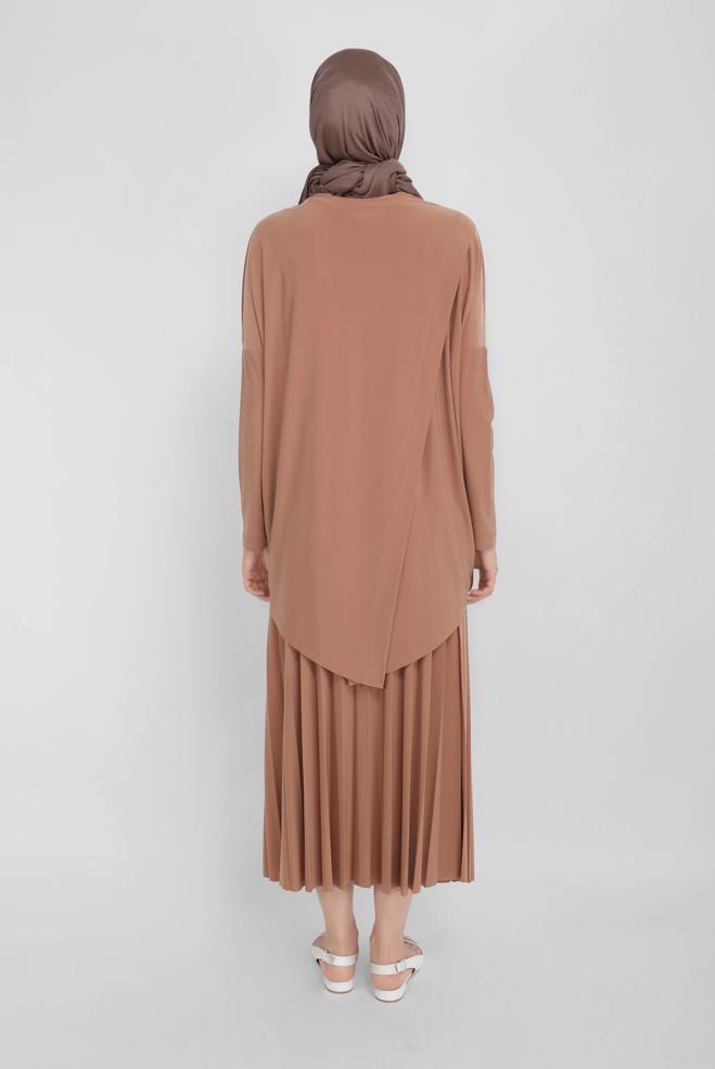 Tesettür giyim  ASİMETRİK KESİM İKİLİ ETEKLİ TAKIM 41392 - ALVİNA