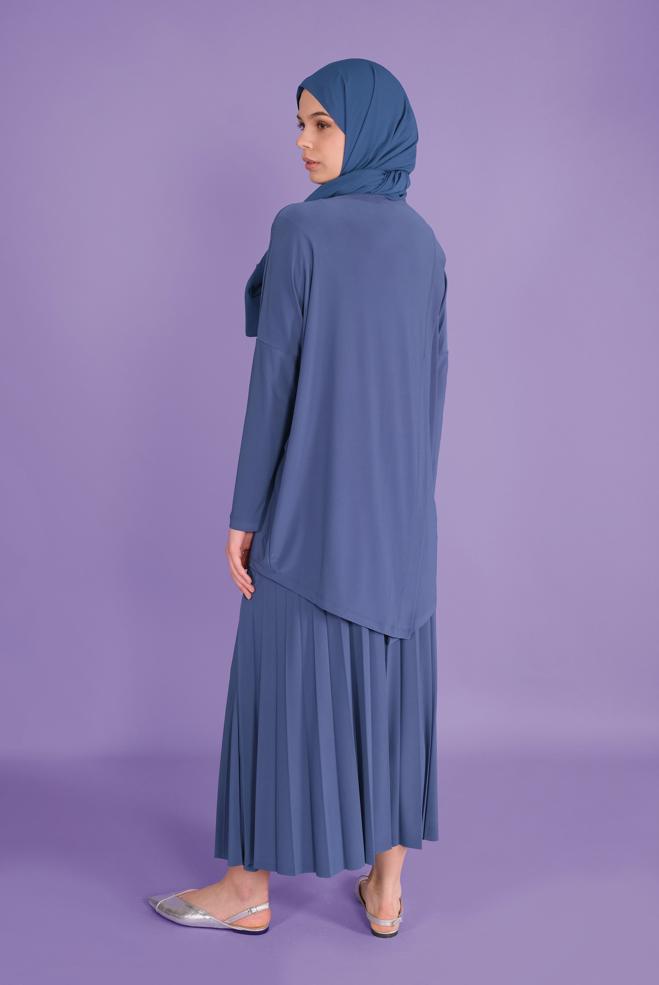 Tesettür giyim  ASİMETRİK KESİM İKİLİ ETEKLİ TAKIM 41392 - ALVİNA