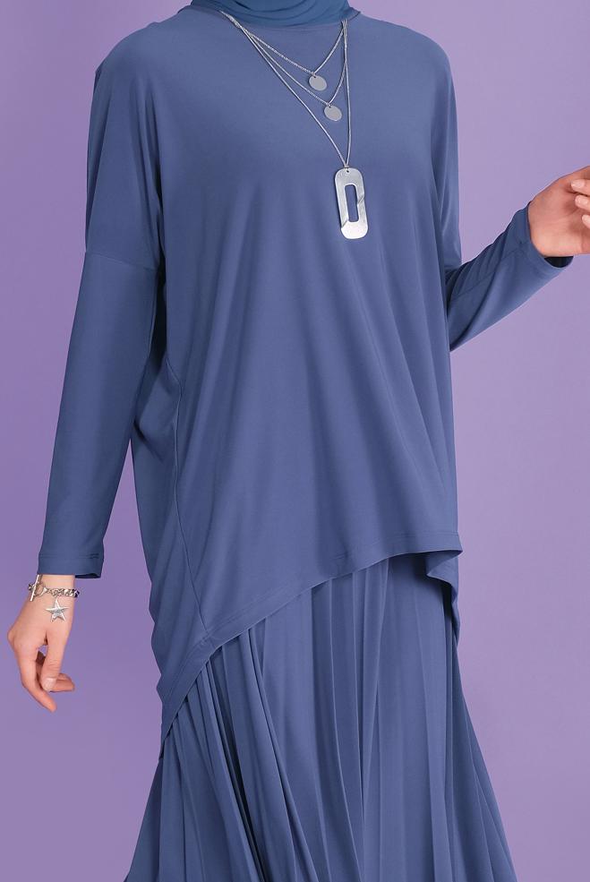 Tesettür giyim  ASİMETRİK KESİM İKİLİ ETEKLİ TAKIM 41392 - ALVİNA