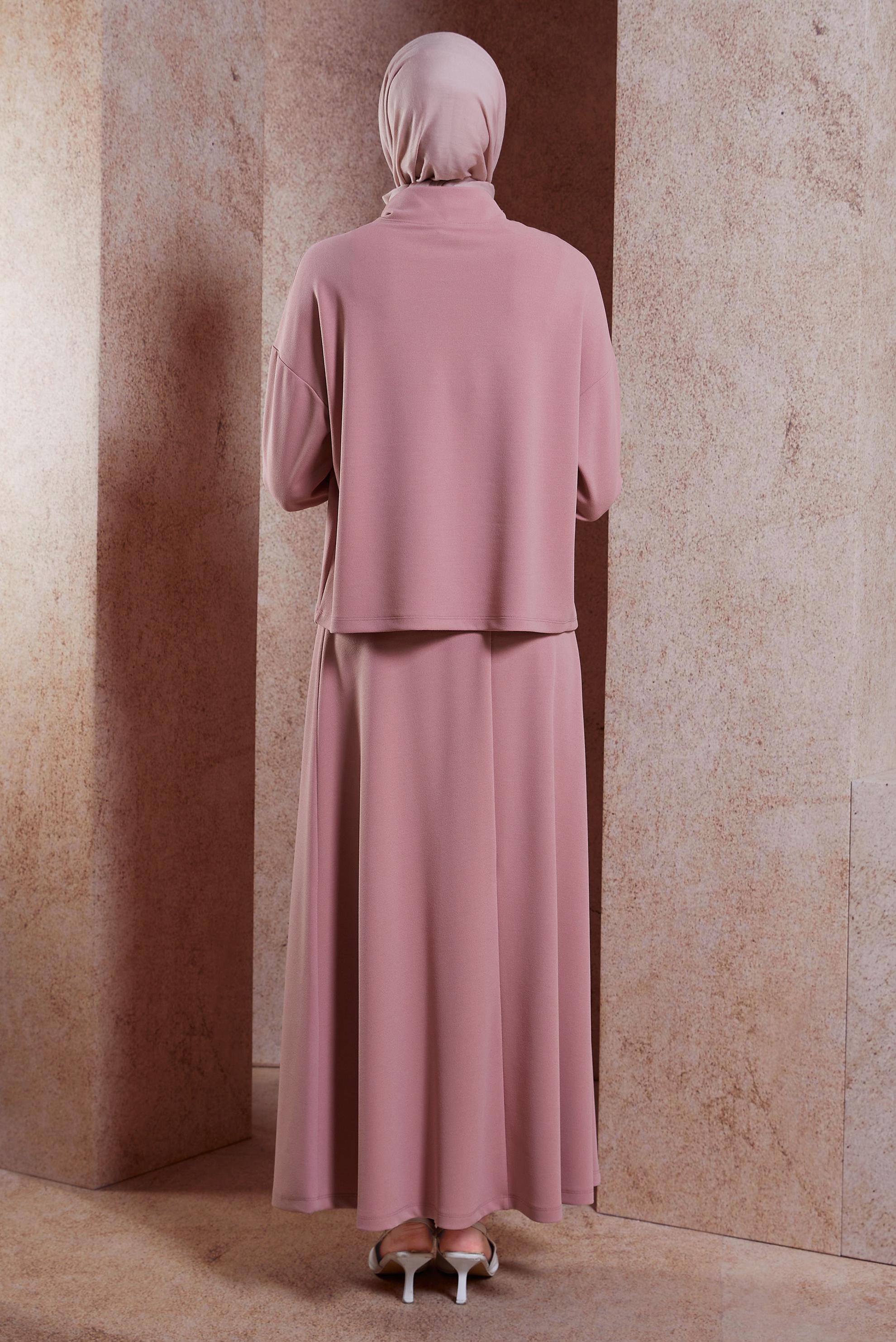 Tesettür giyim PUDRA ZİNCİR DETAYLI ETEKLİ TAKIM 41412