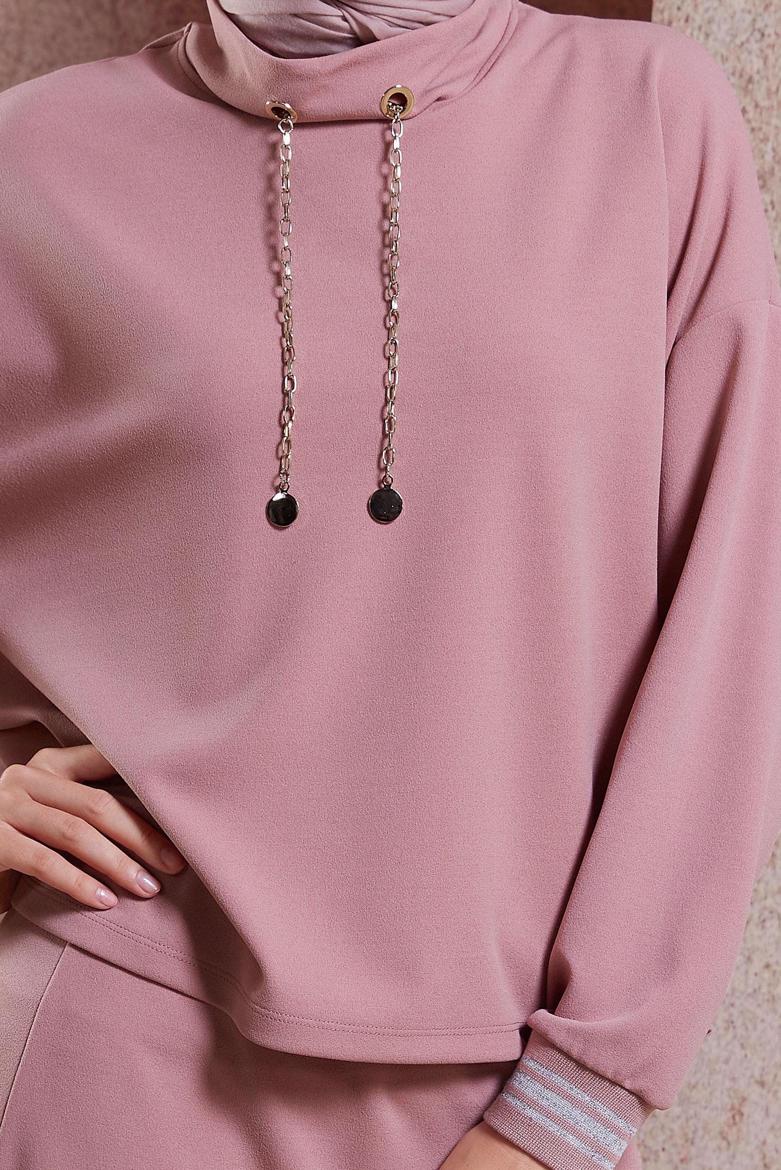 Tesettür giyim PUDRA ZİNCİR DETAYLI ETEKLİ TAKIM 41412